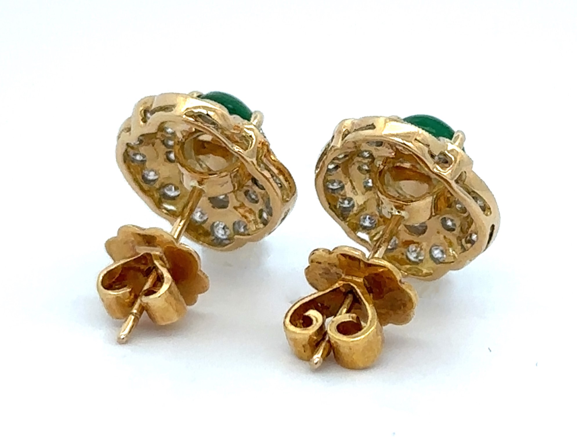 Over 2.5 Carats Cabochon Emeralds Diamond Yellow Gold Earrings