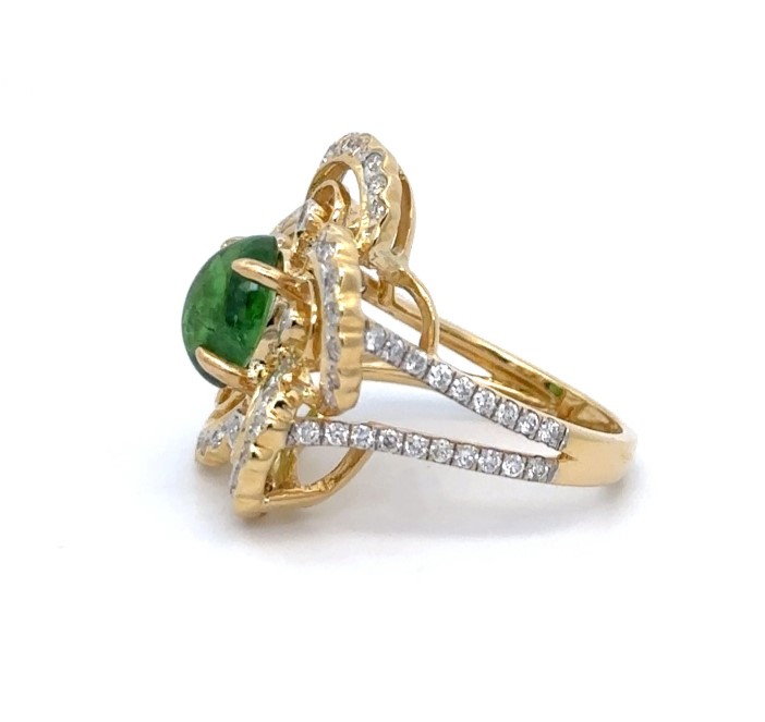 Floral Design Tsavorite Diamond Yellow Gold Ring
