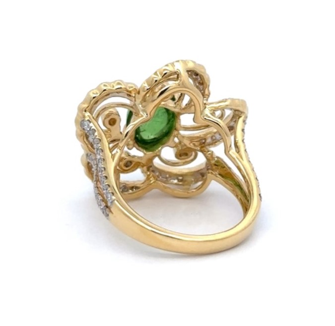 Floral Design Tsavorite Diamond Yellow Gold Ring