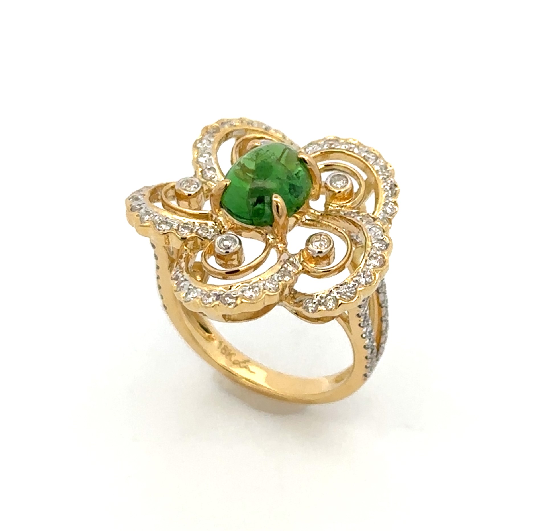 Floral Design Tsavorite Diamond Yellow Gold Ring