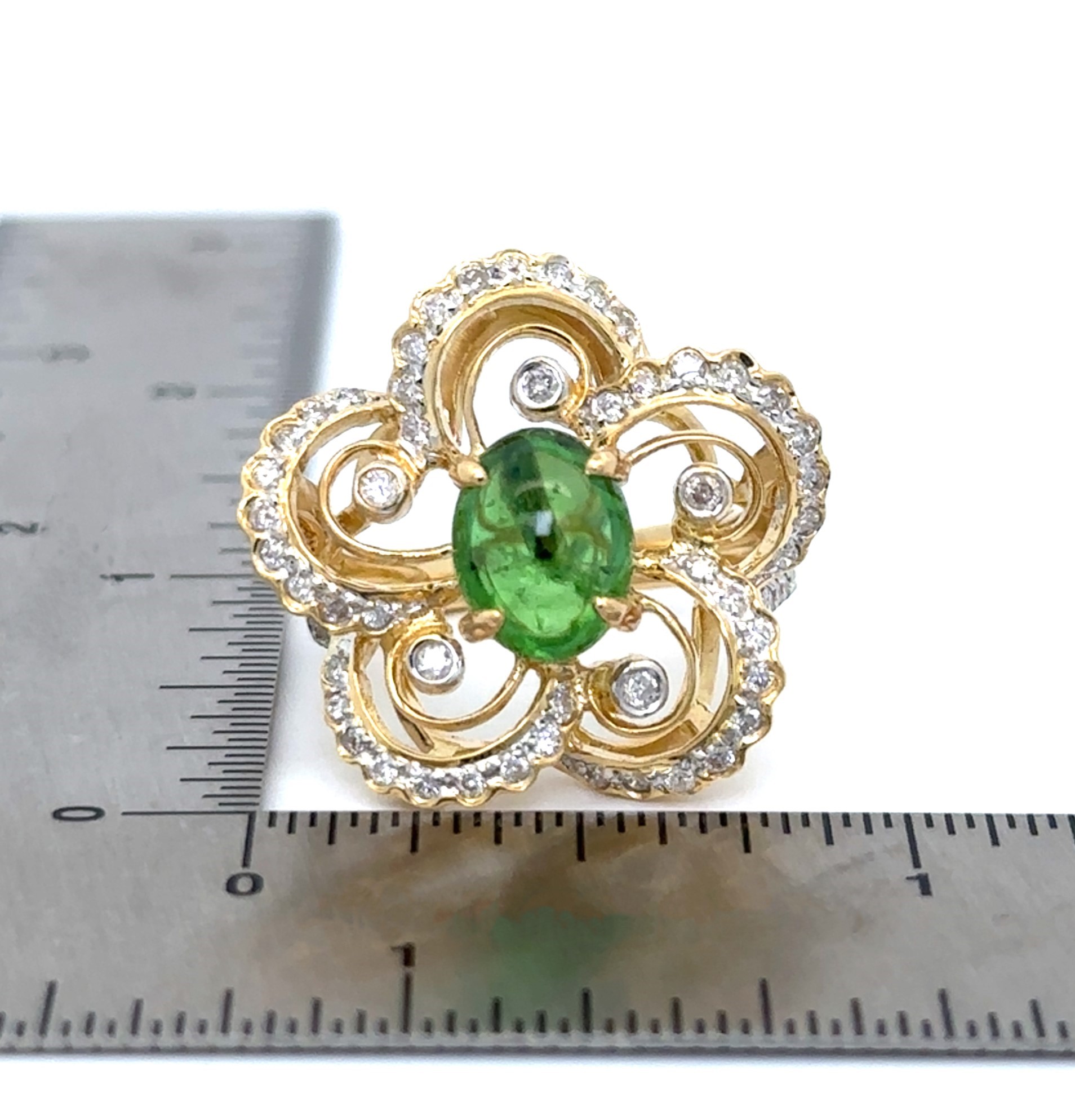Floral Design Tsavorite Diamond Yellow Gold Ring