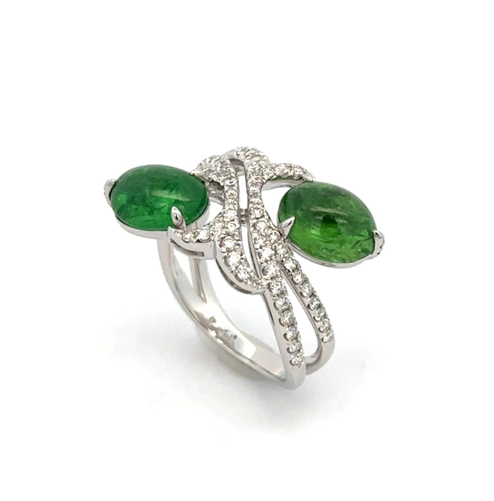 5 Carats Cabochon Tsavorite Diamond White Gold Ring