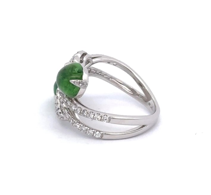 5 Carats Cabochon Tsavorite Diamond White Gold Ring