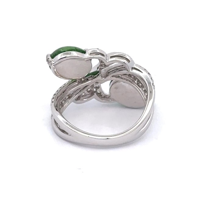 5 Carats Cabochon Tsavorite Diamond White Gold Ring