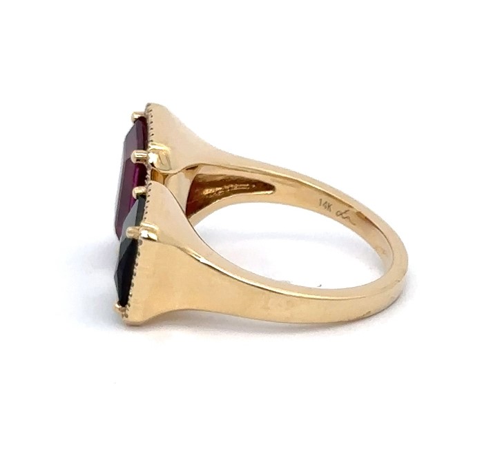 Pink & Green Tourmaline Open Style Yellow Gold Ring