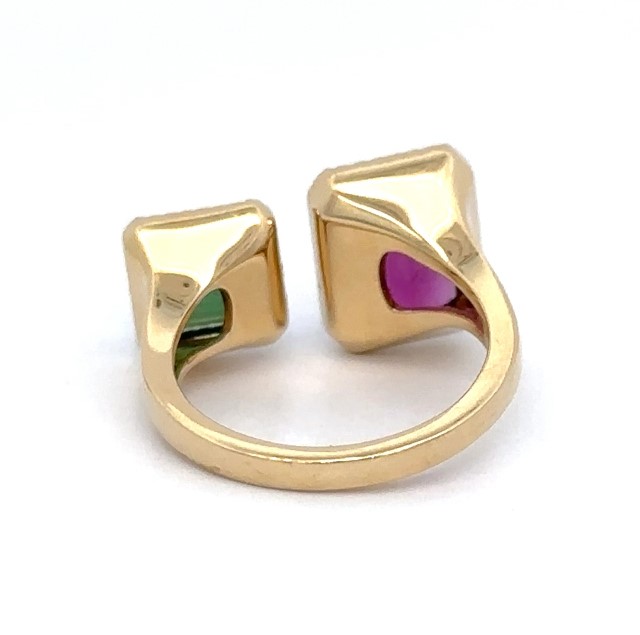 Pink & Green Tourmaline Open Style Yellow Gold Ring