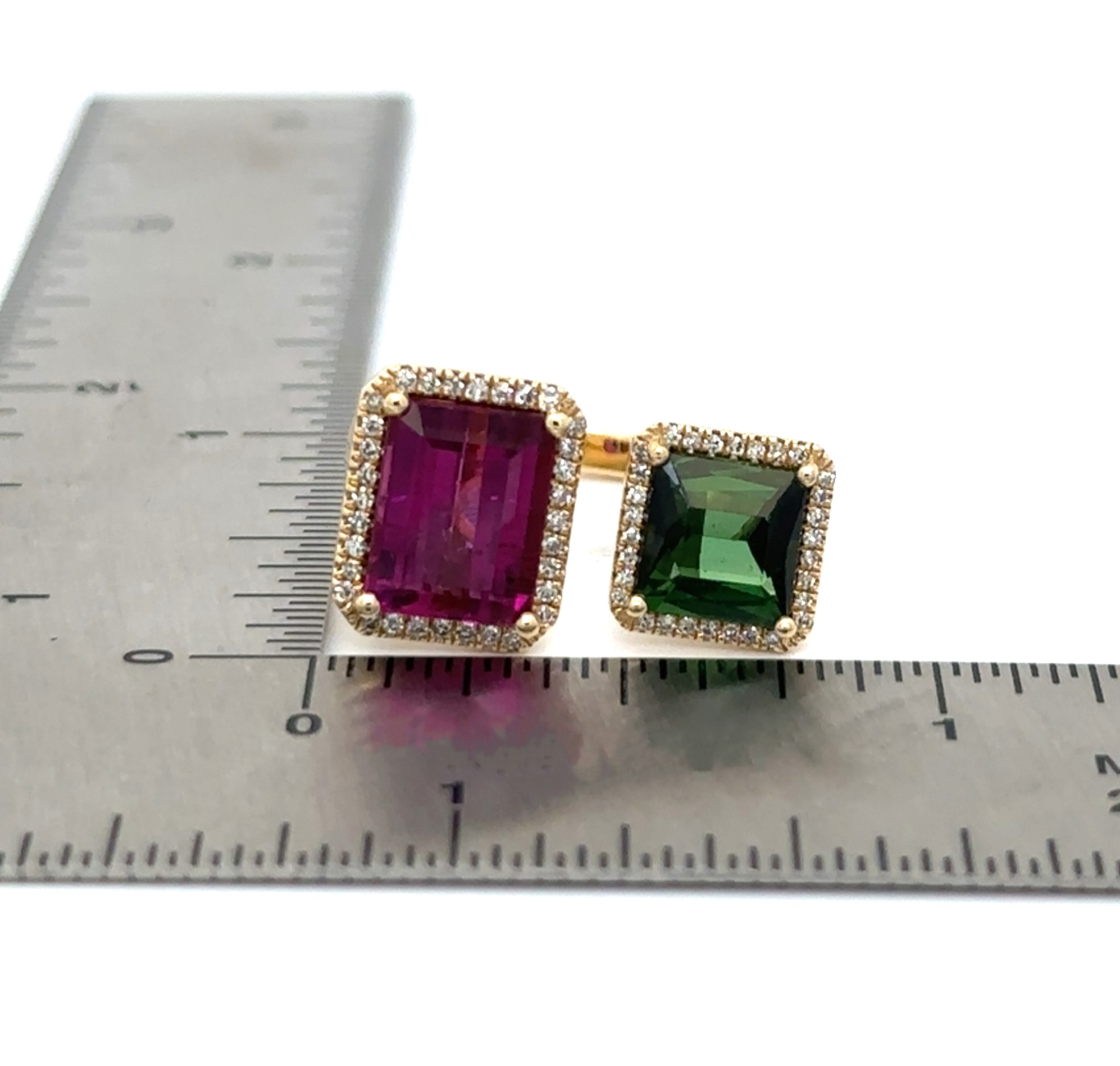 Pink & Green Tourmaline Open Style Yellow Gold Ring
