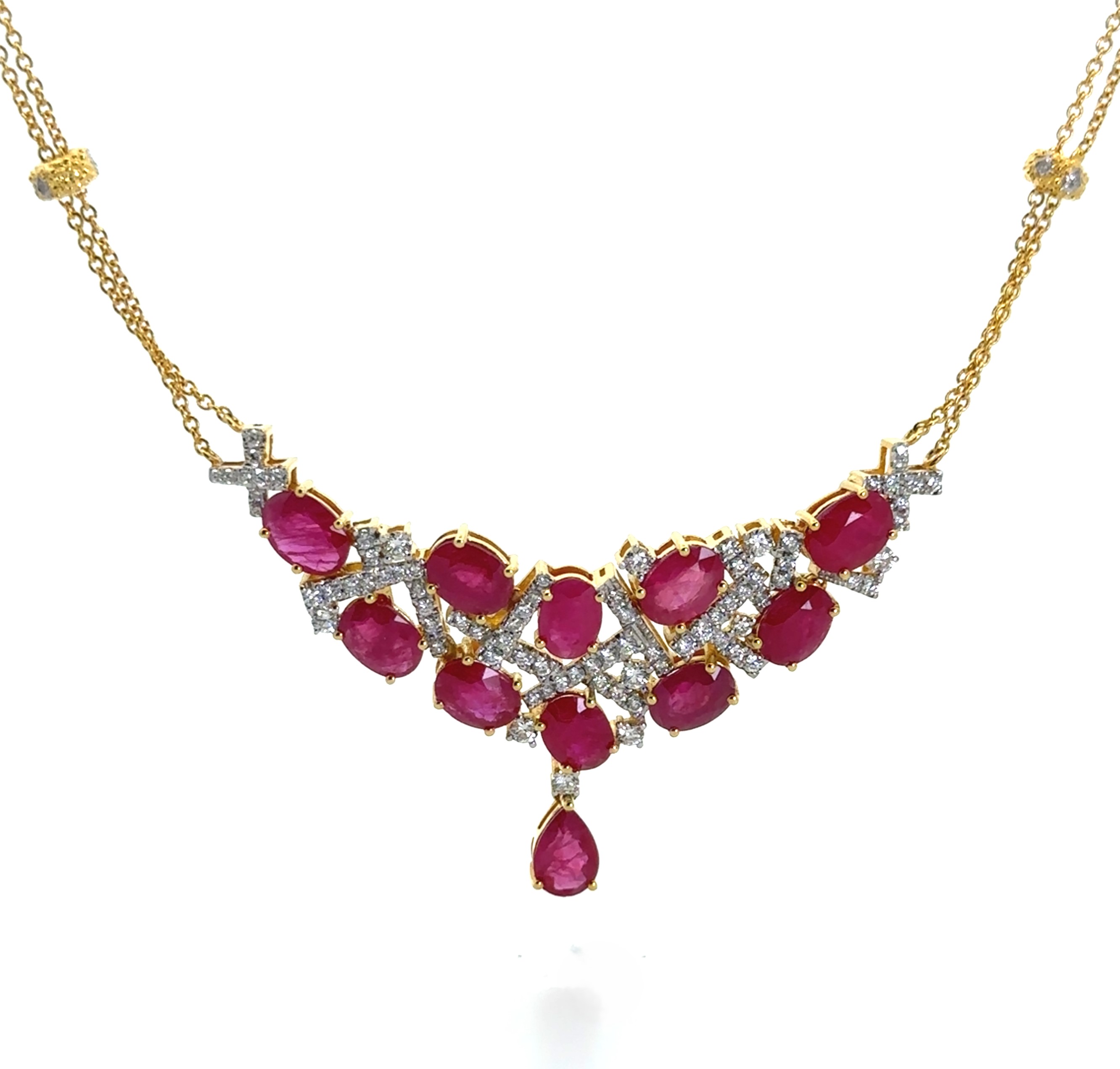 11.50 Carats Ruby Diamond Yellow Gold Necklace