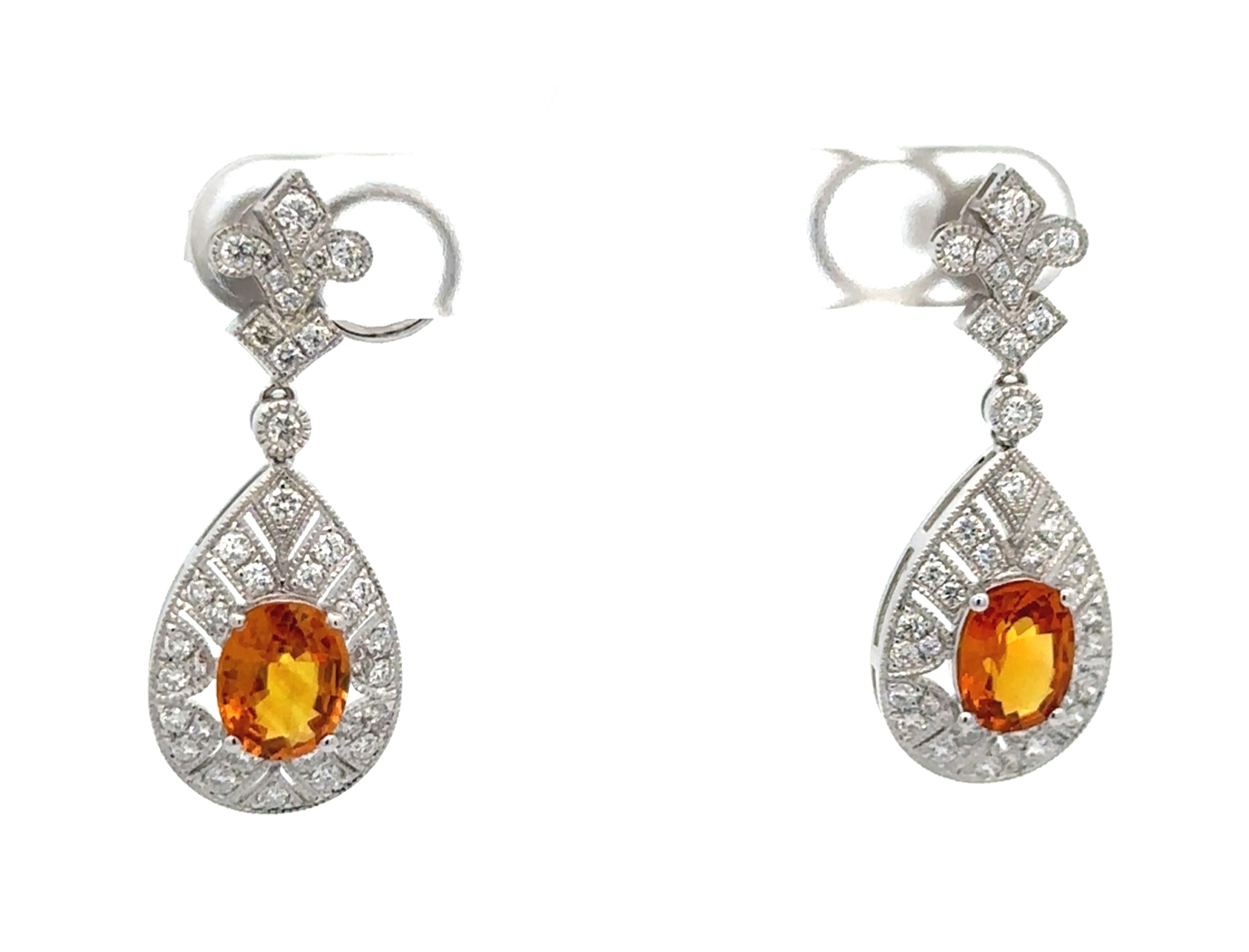 Almost 3 Carats Total Weight Orange Sapphire Dangling Earrings