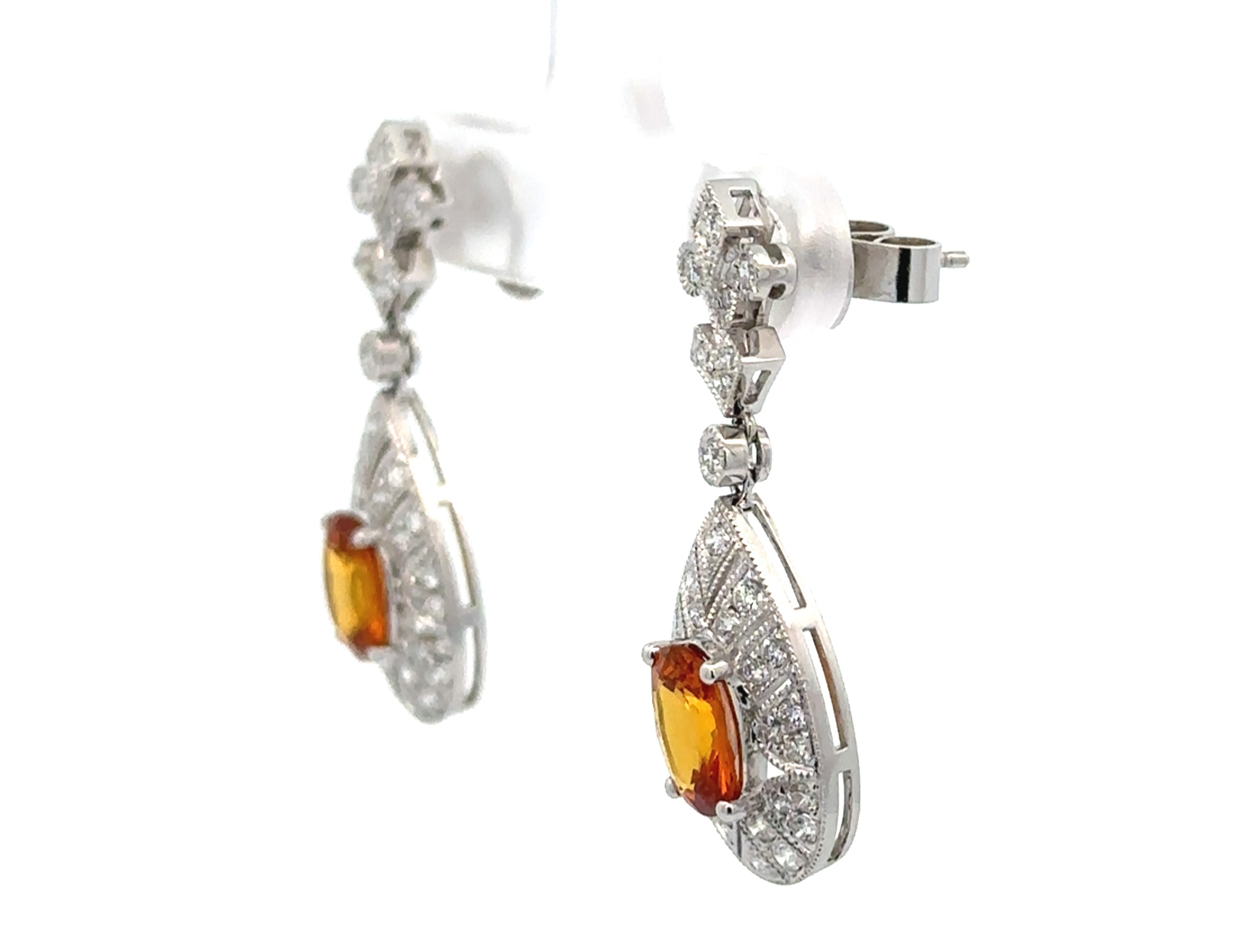 Almost 3 Carats Total Weight Orange Sapphire Dangling Earrings