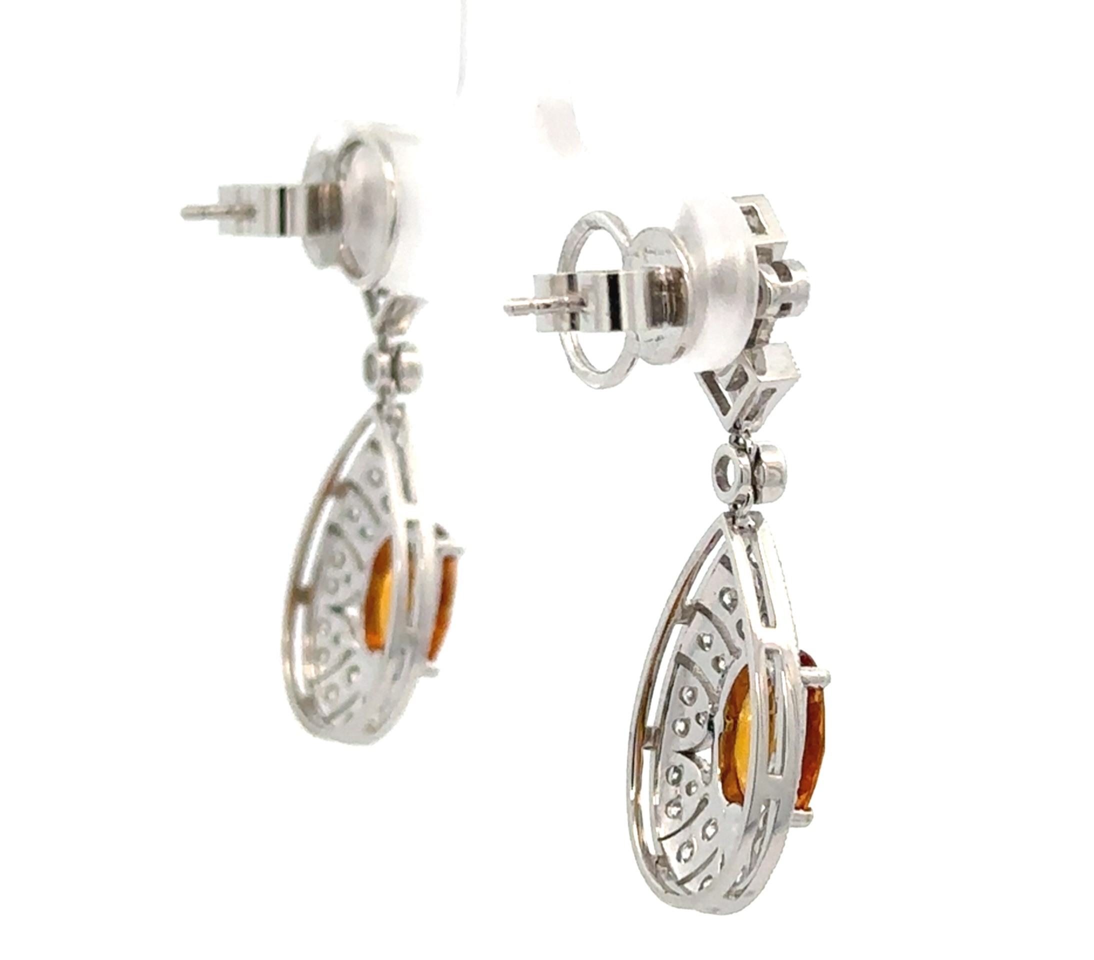 Almost 3 Carats Total Weight Orange Sapphire Dangling Earrings