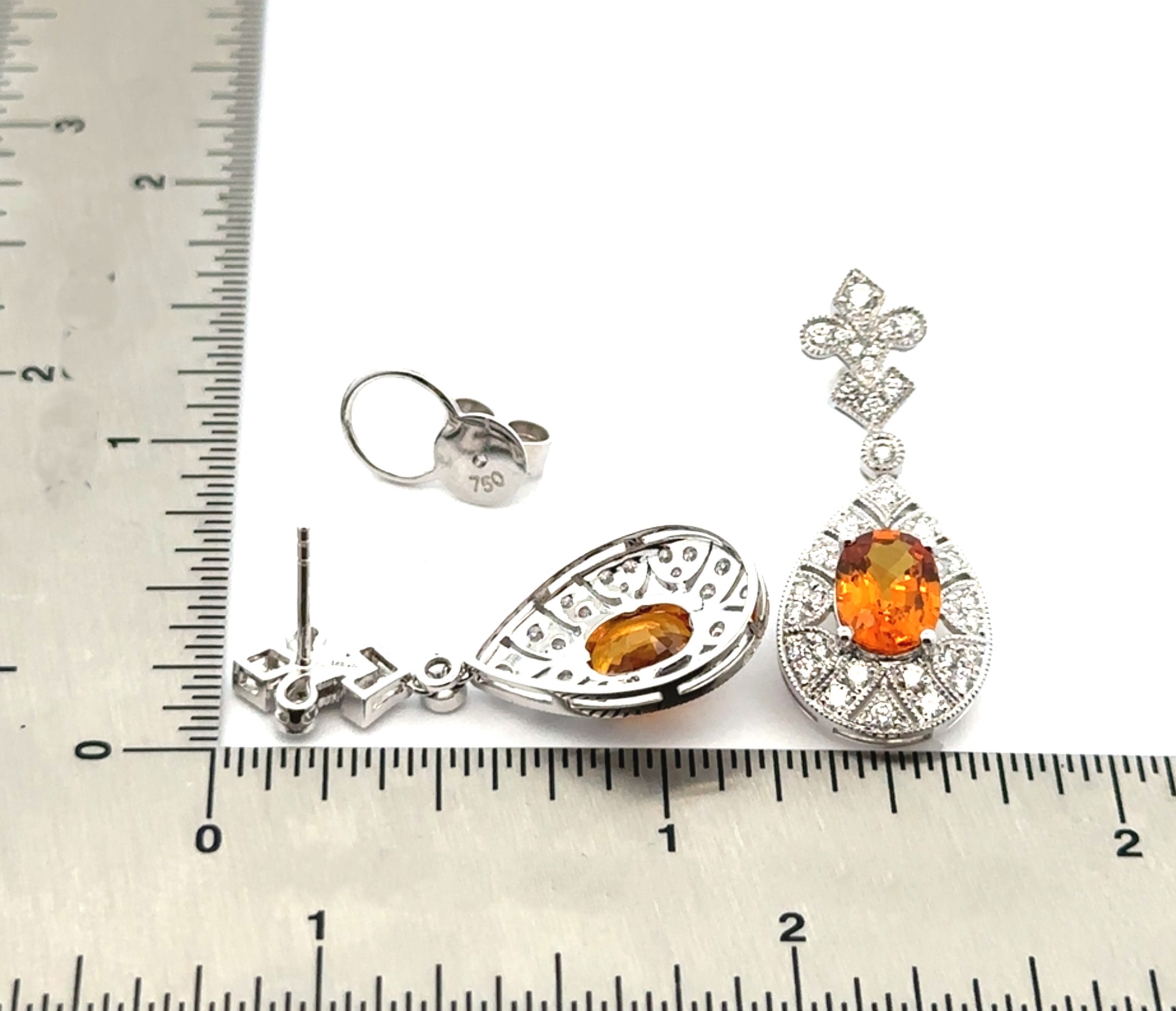 Almost 3 Carats Total Weight Orange Sapphire Dangling Earrings