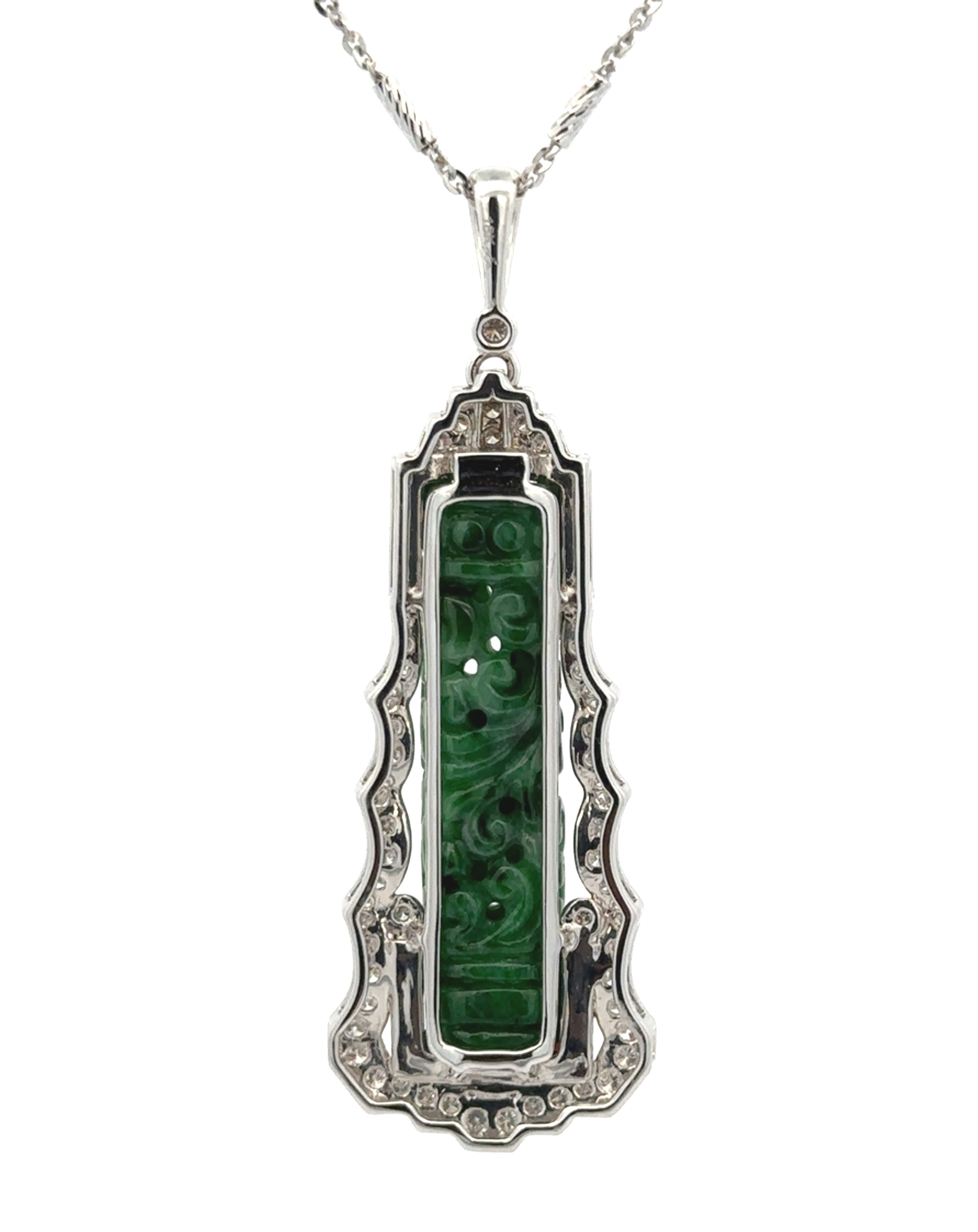 Carved Natural Green Jade Pendant With Chain