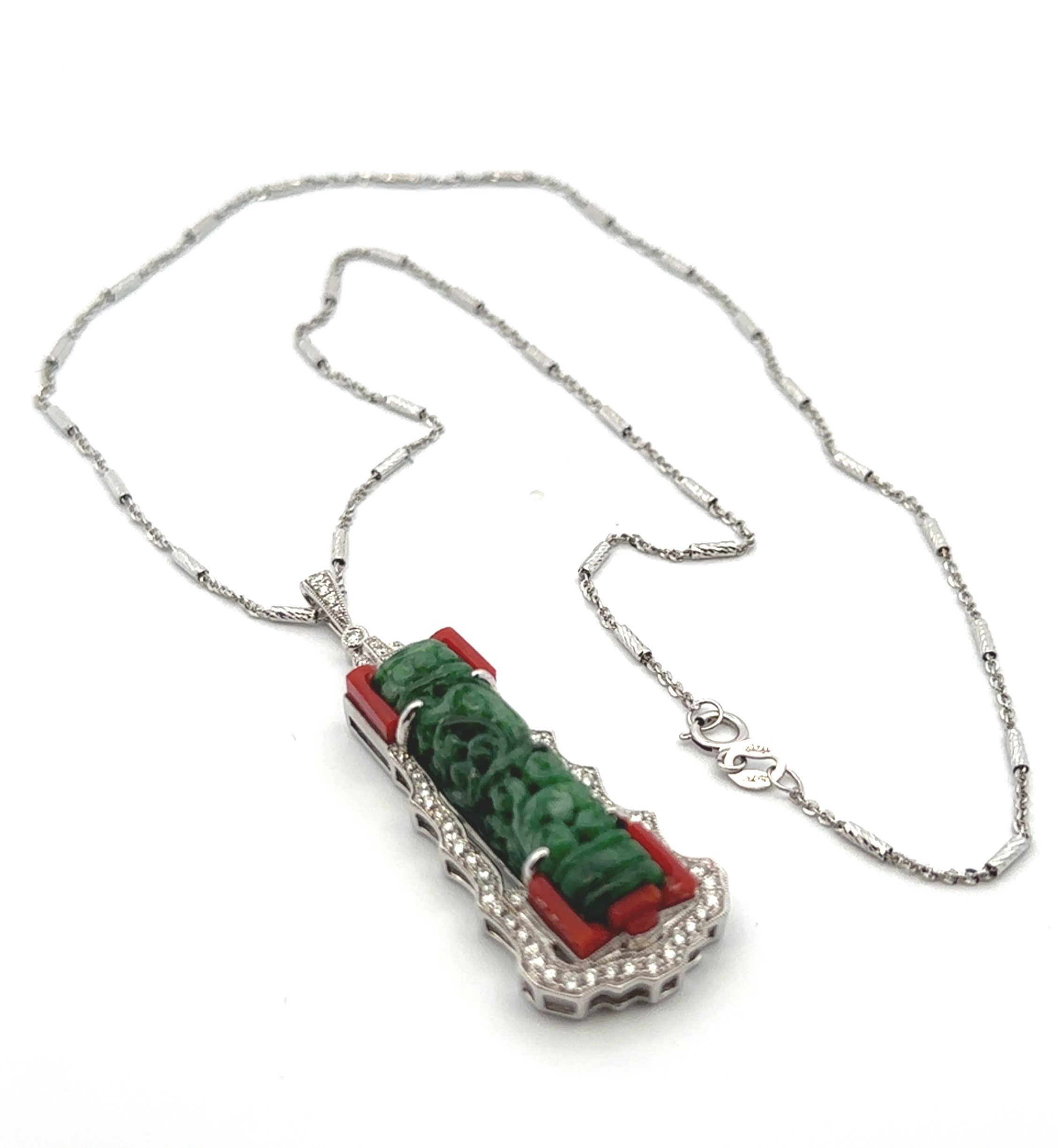 Carved Natural Green Jade Pendant With Chain