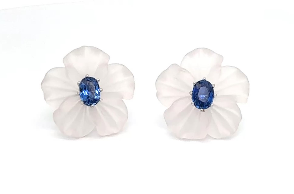 Sapphire & Crystal Floral Design White Gold Earrings