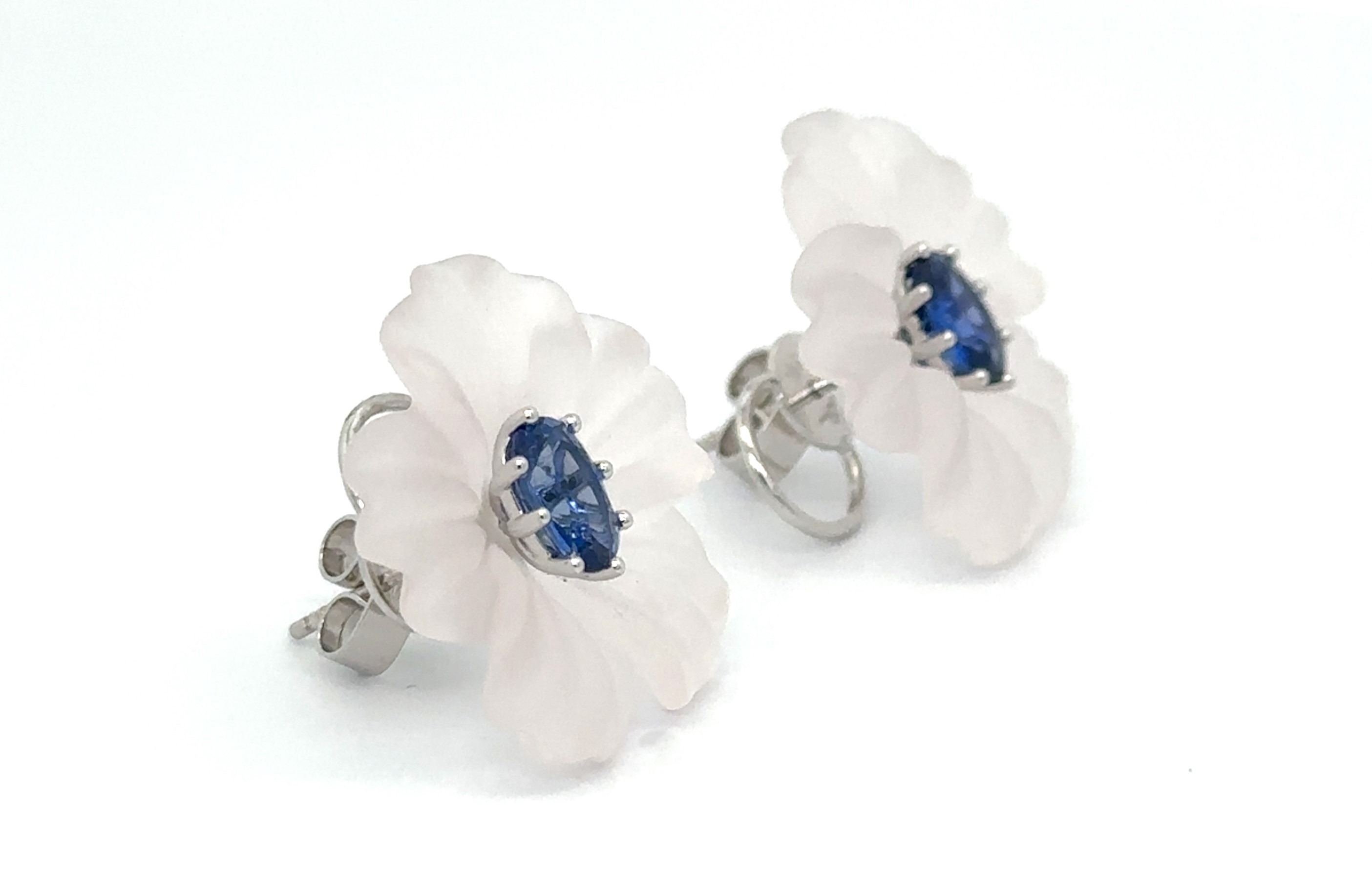Sapphire & Crystal Floral Design White Gold Earrings