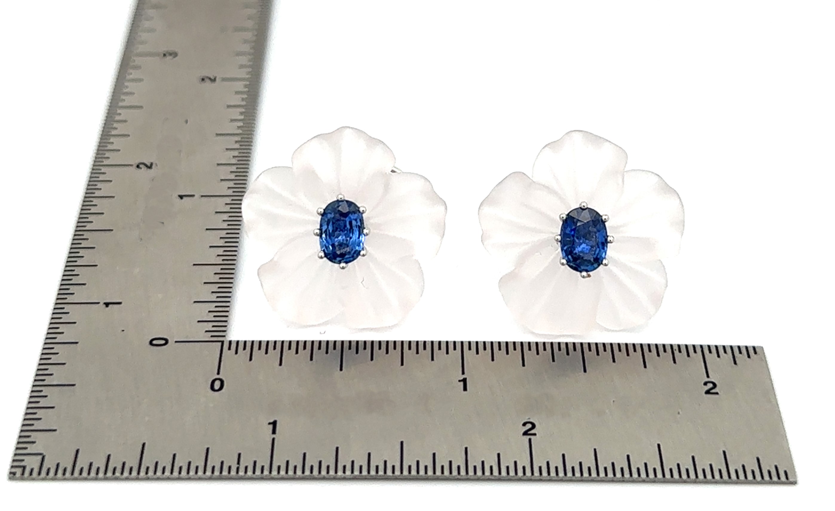 Sapphire & Crystal Floral Design White Gold Earrings