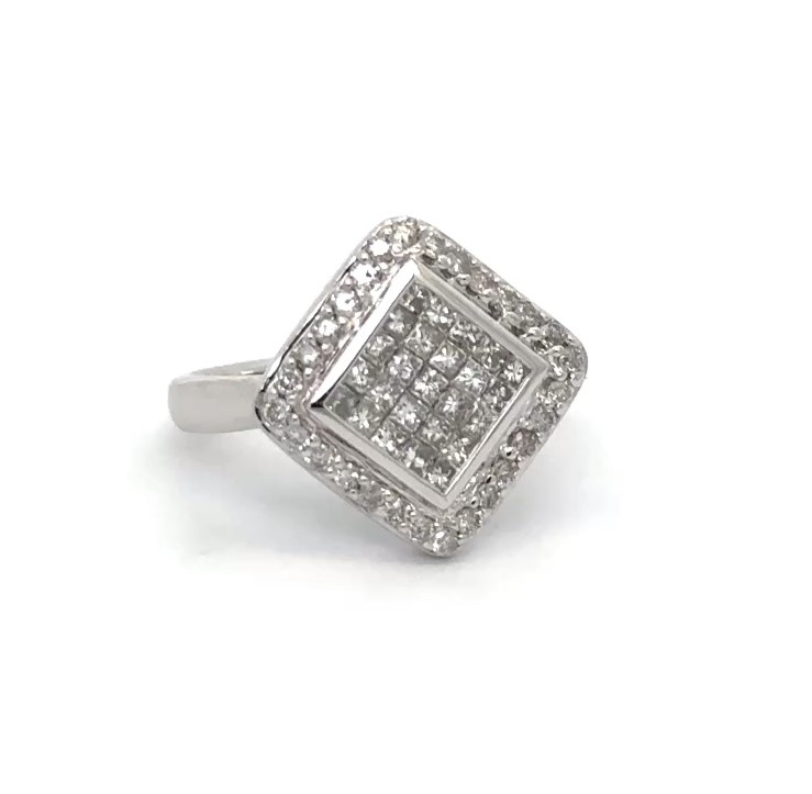 Square Shape Invisible Set Diamond Ring In 18K White Gold