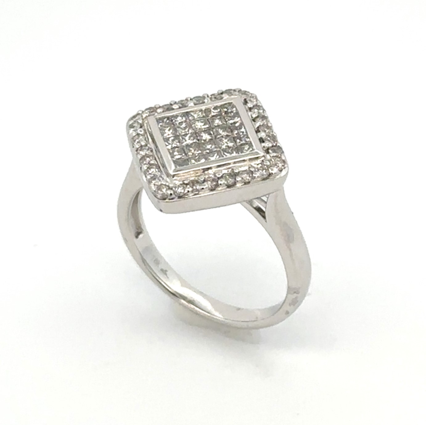 Square Shape Invisible Set Diamond Ring In 18K White Gold