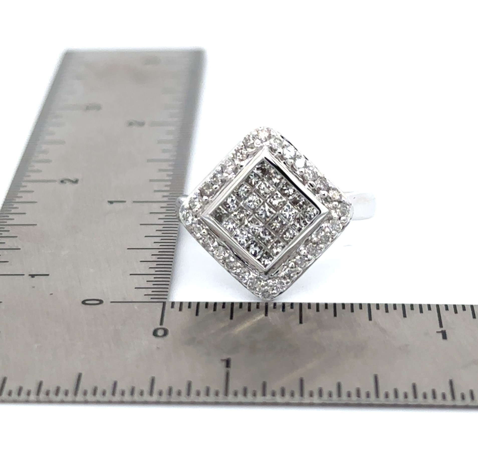 Square Shape Invisible Set Diamond Ring In 18K White Gold