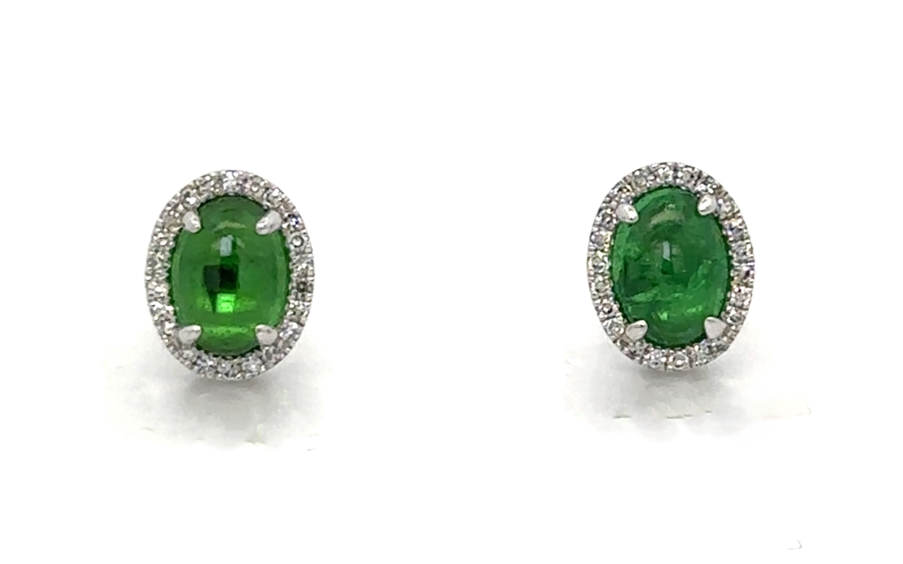 Over 2 Carats Total Weight Cabochon Tsavorite Diamond Earrings