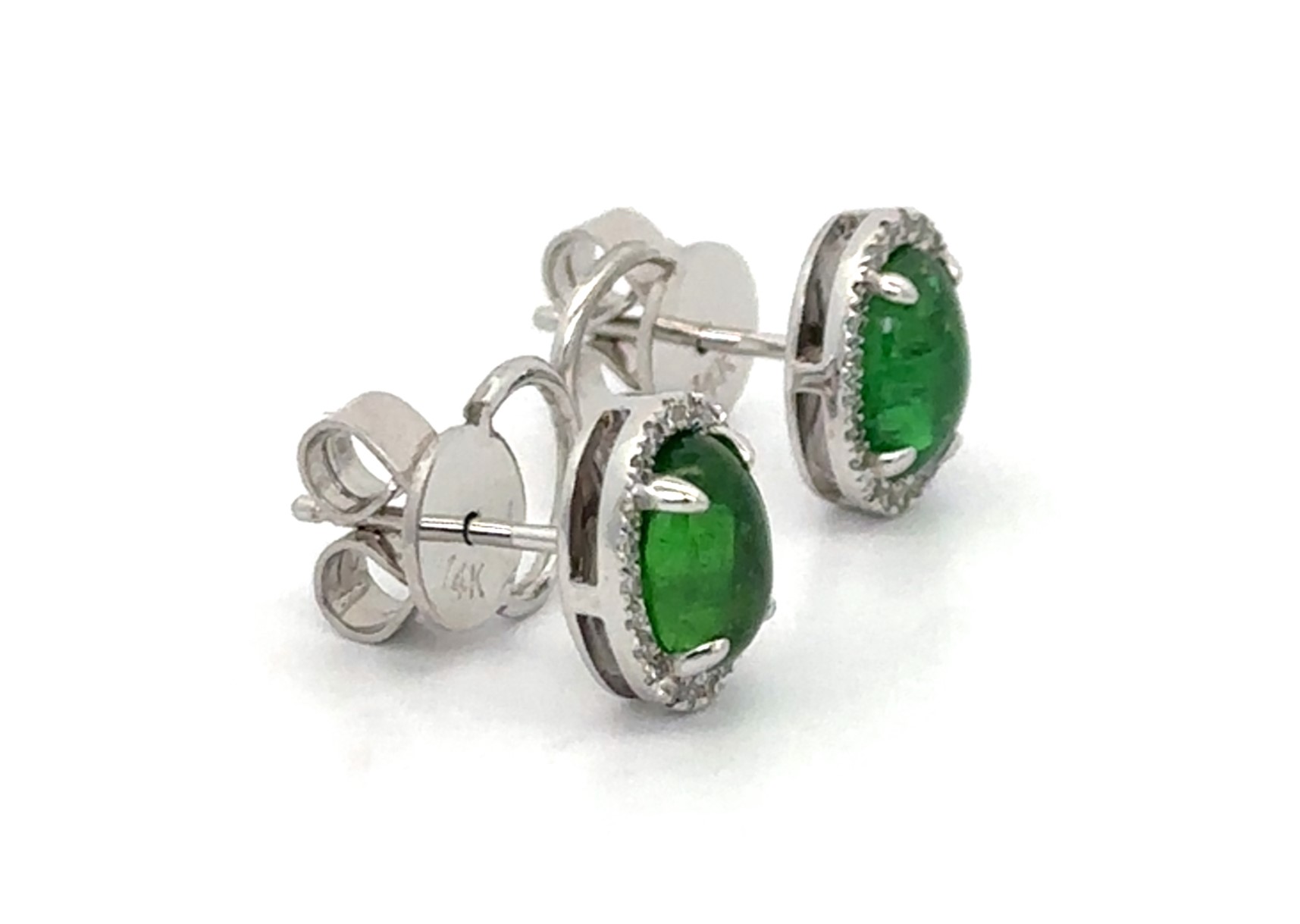 Over 2 Carats Total Weight Cabochon Tsavorite Diamond Earrings