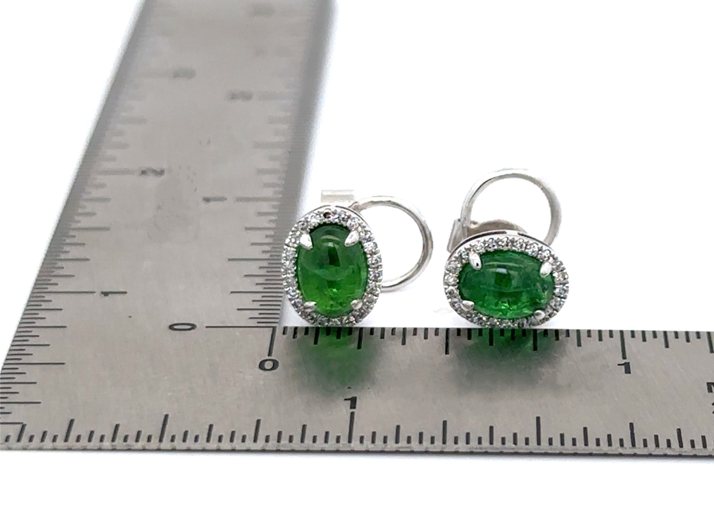 Over 2 Carats Total Weight Cabochon Tsavorite Diamond Earrings