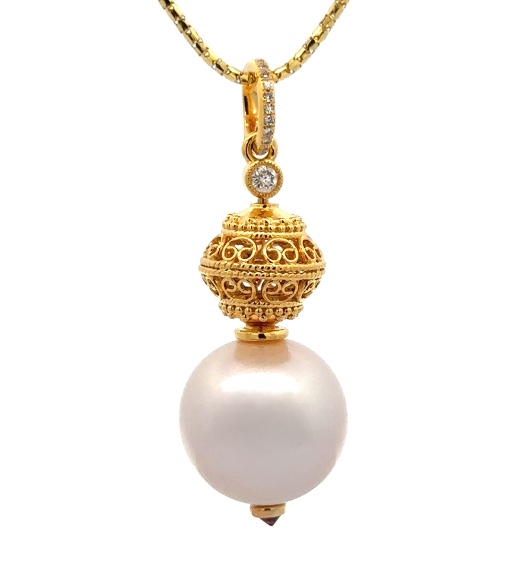 15mm White Fresh Water Pearl Pendant Enhancer With Chain