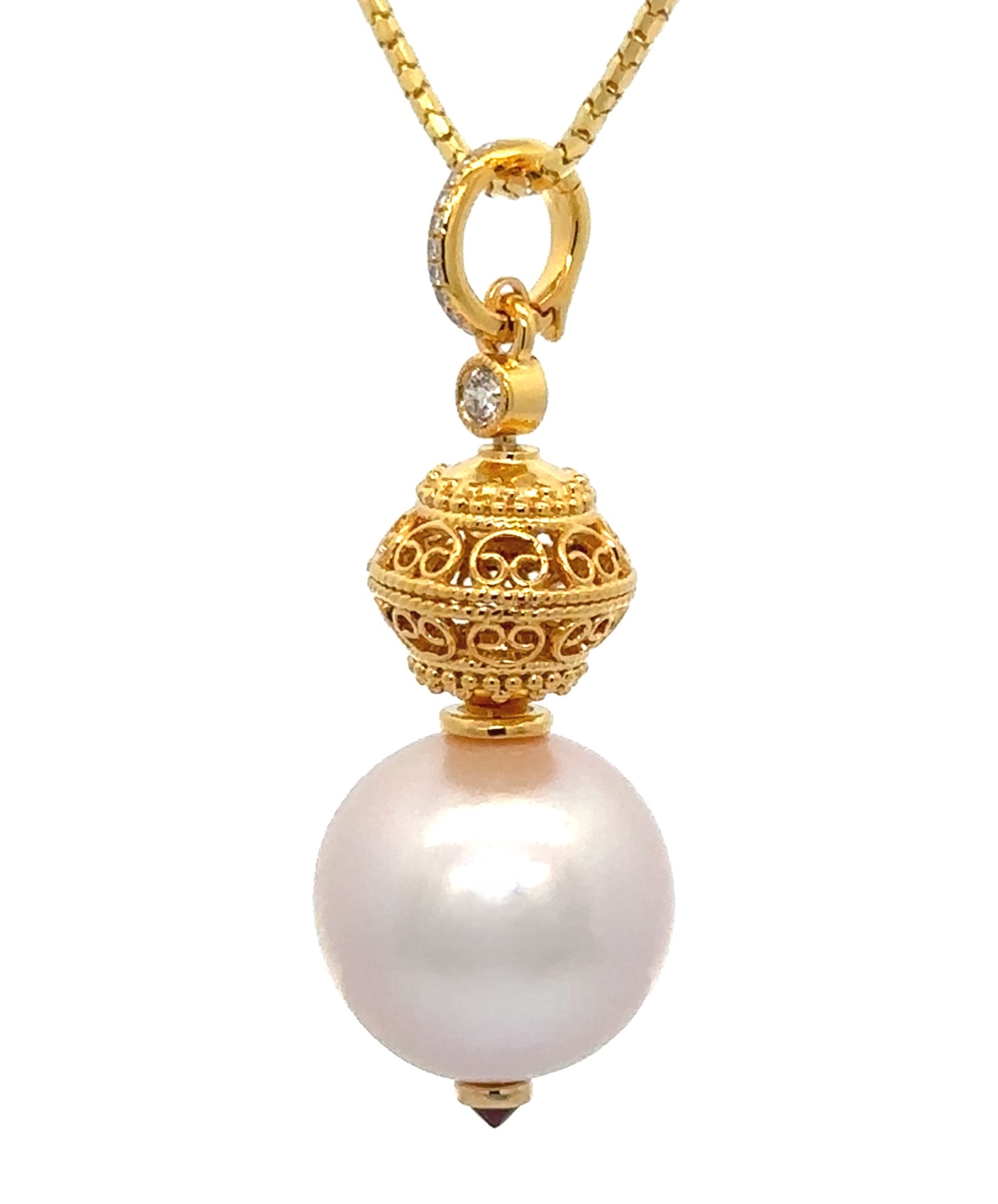 15mm White Fresh Water Pearl Pendant Enhancer With Chain