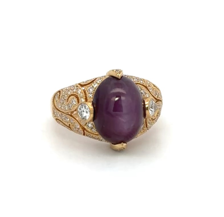10 Carats Star Ruby Yellow Gold Ring