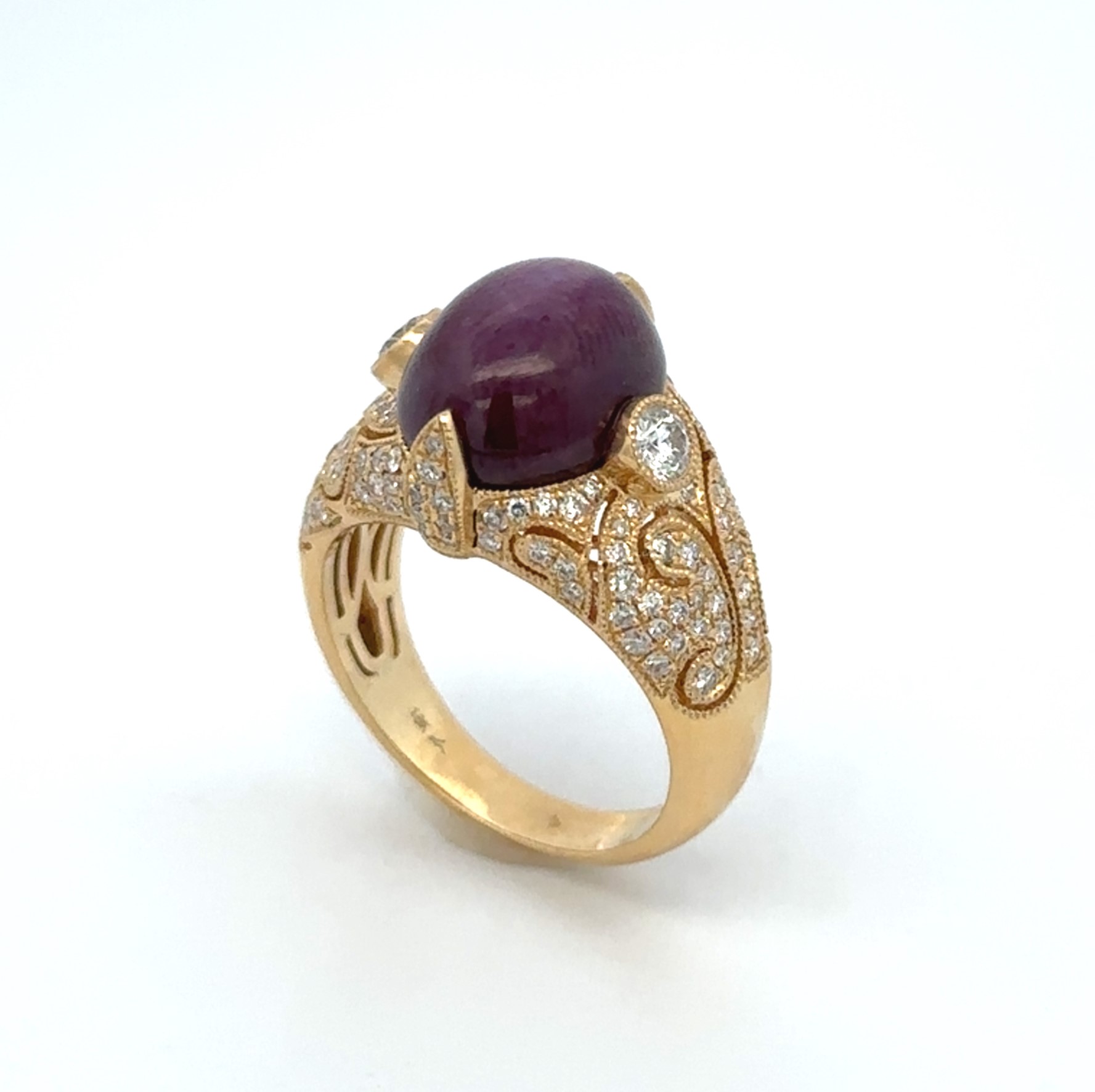 10 Carats Star Ruby Yellow Gold Ring