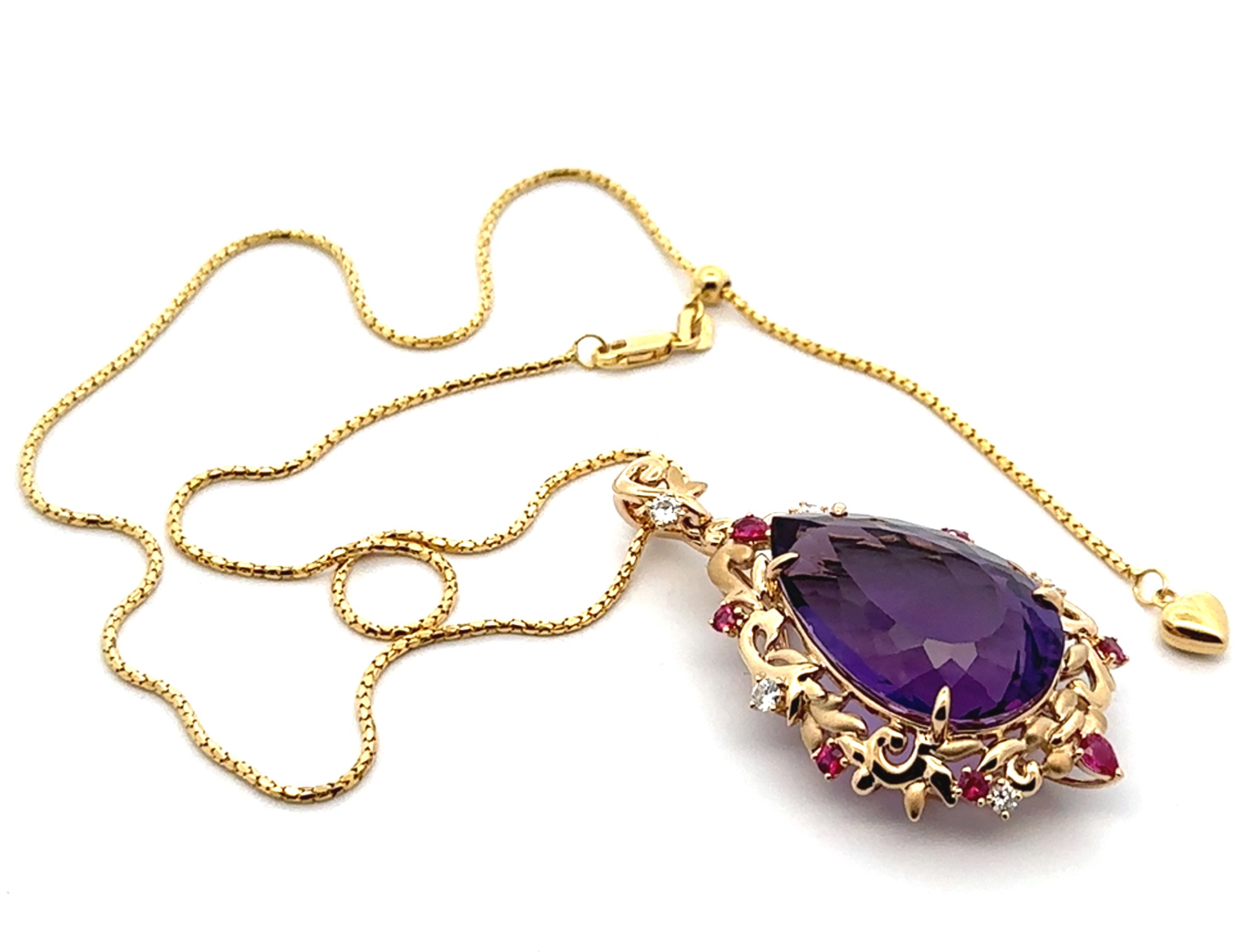 36 Carats Amethyst Yellow Gold Pendant With Chain
