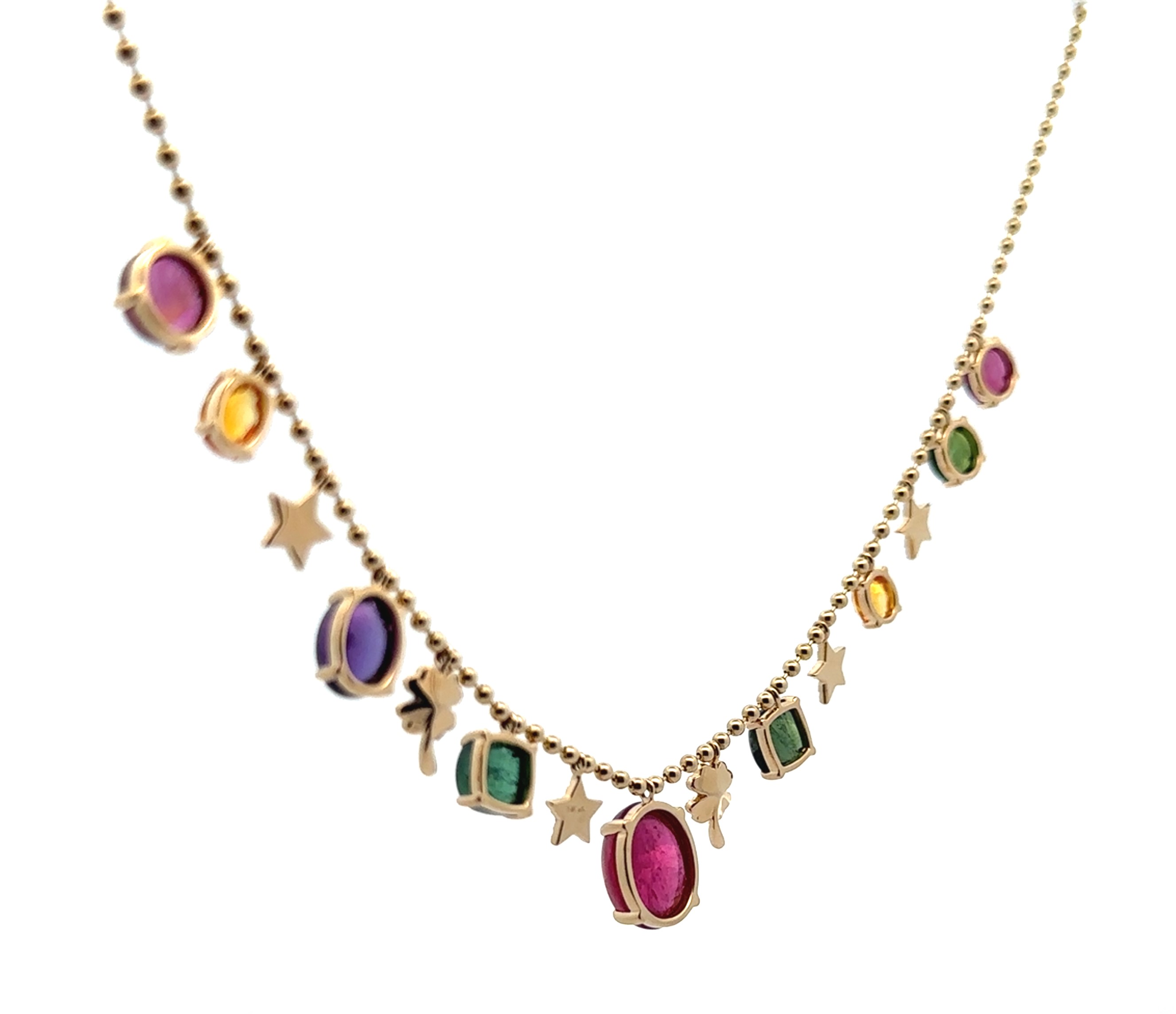 15 Carats Multi-Color Gemstones Yellow Gold Necklace