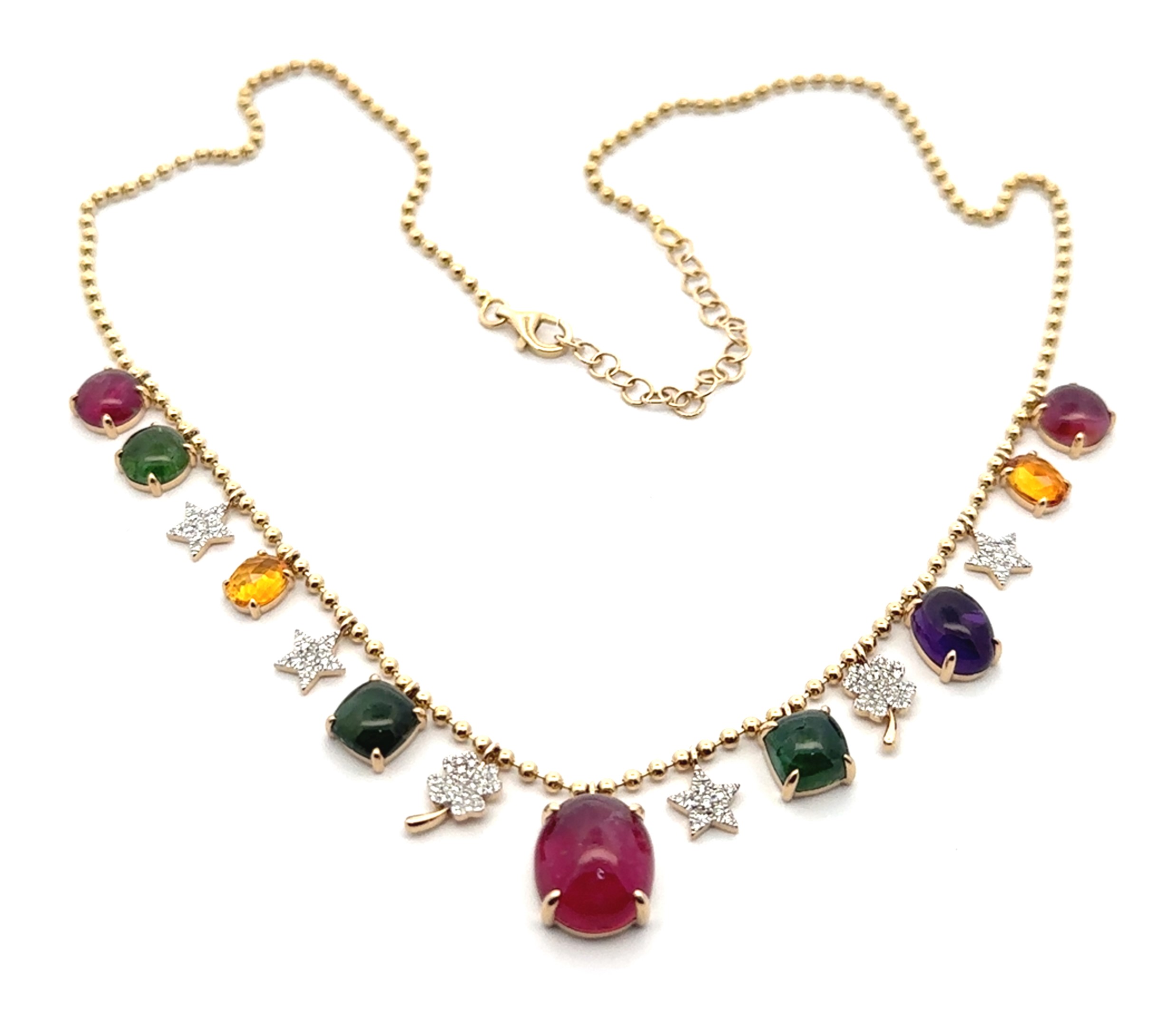 15 Carats Multi-Color Gemstones Yellow Gold Necklace