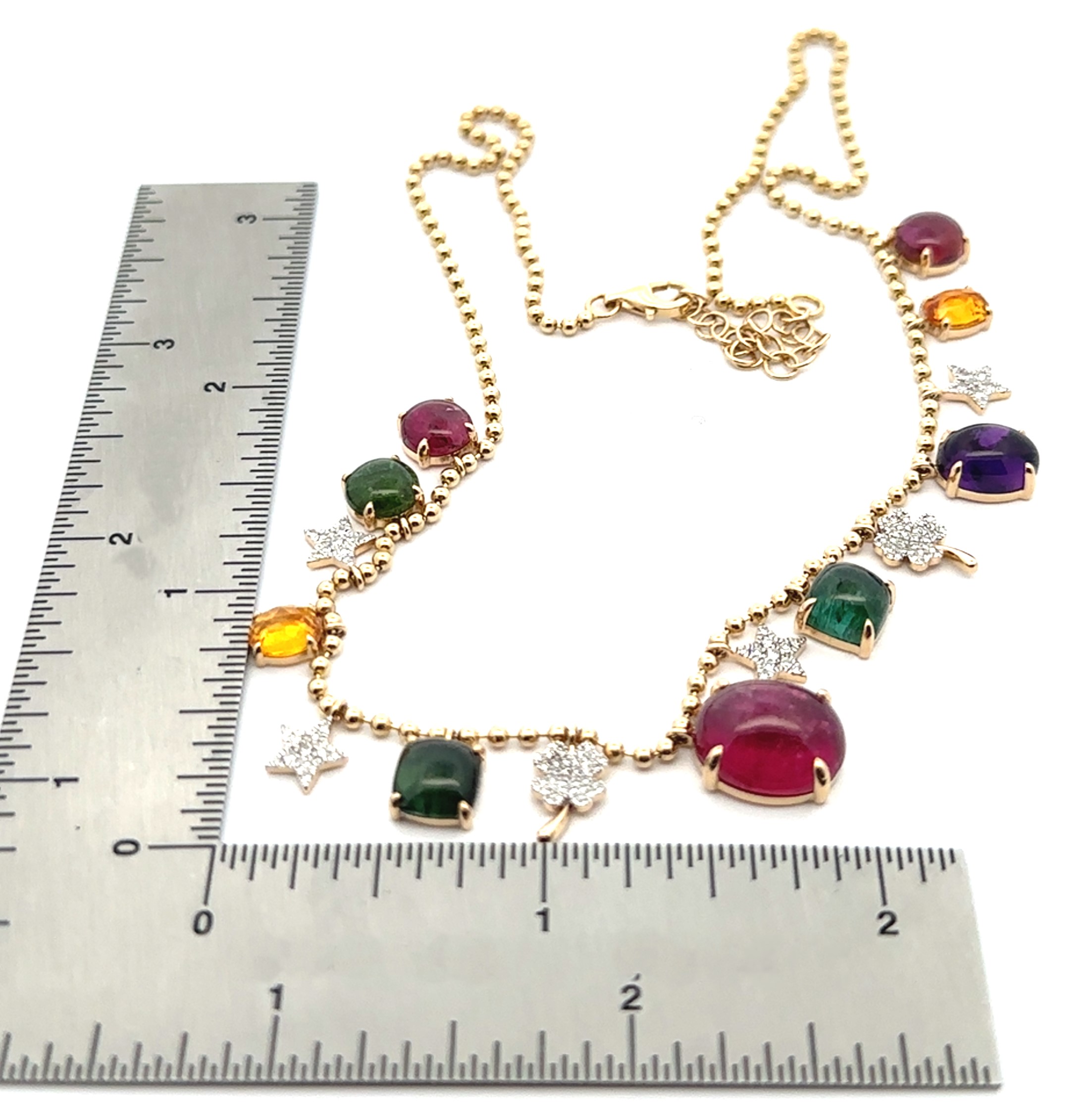 15 Carats Multi-Color Gemstones Yellow Gold Necklace