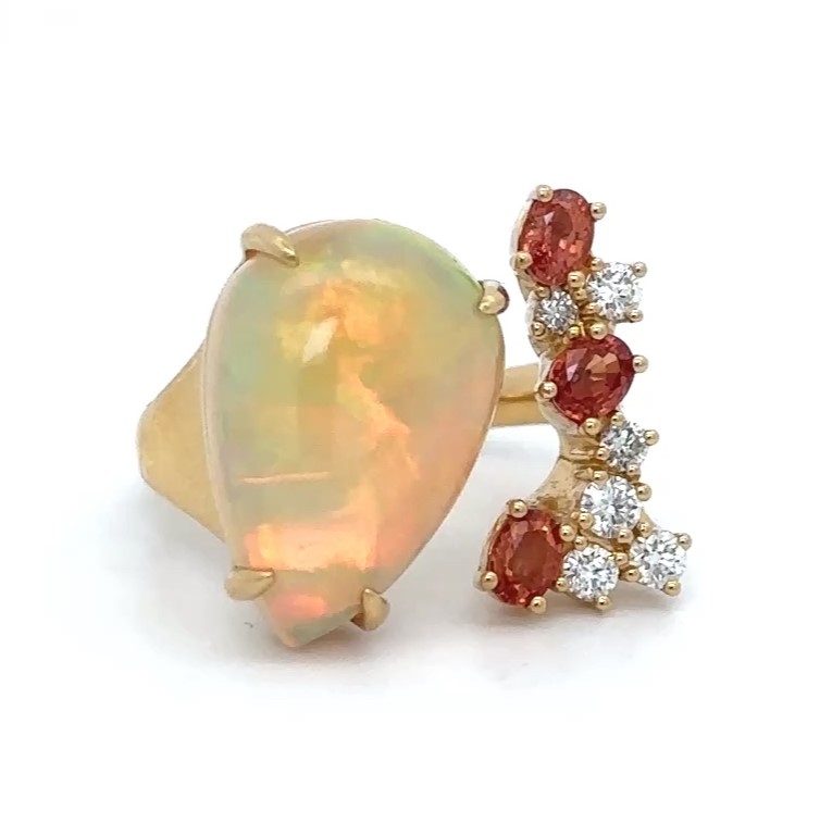 Pear Shape Cabochon Opal Yellow Gold Ring