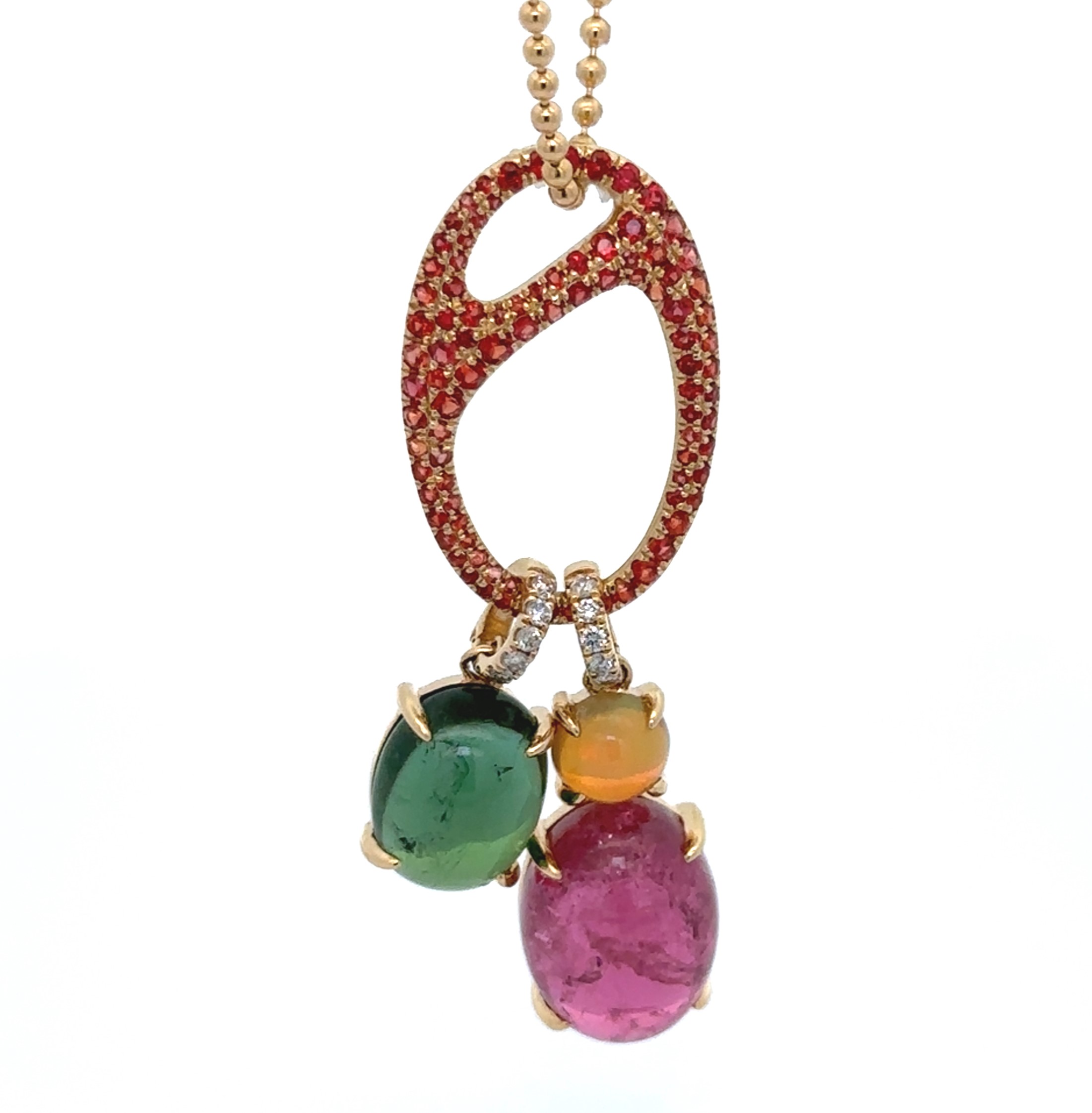 Pink & Green Cabochon Tourmaline Pendant Enhancers With Chain