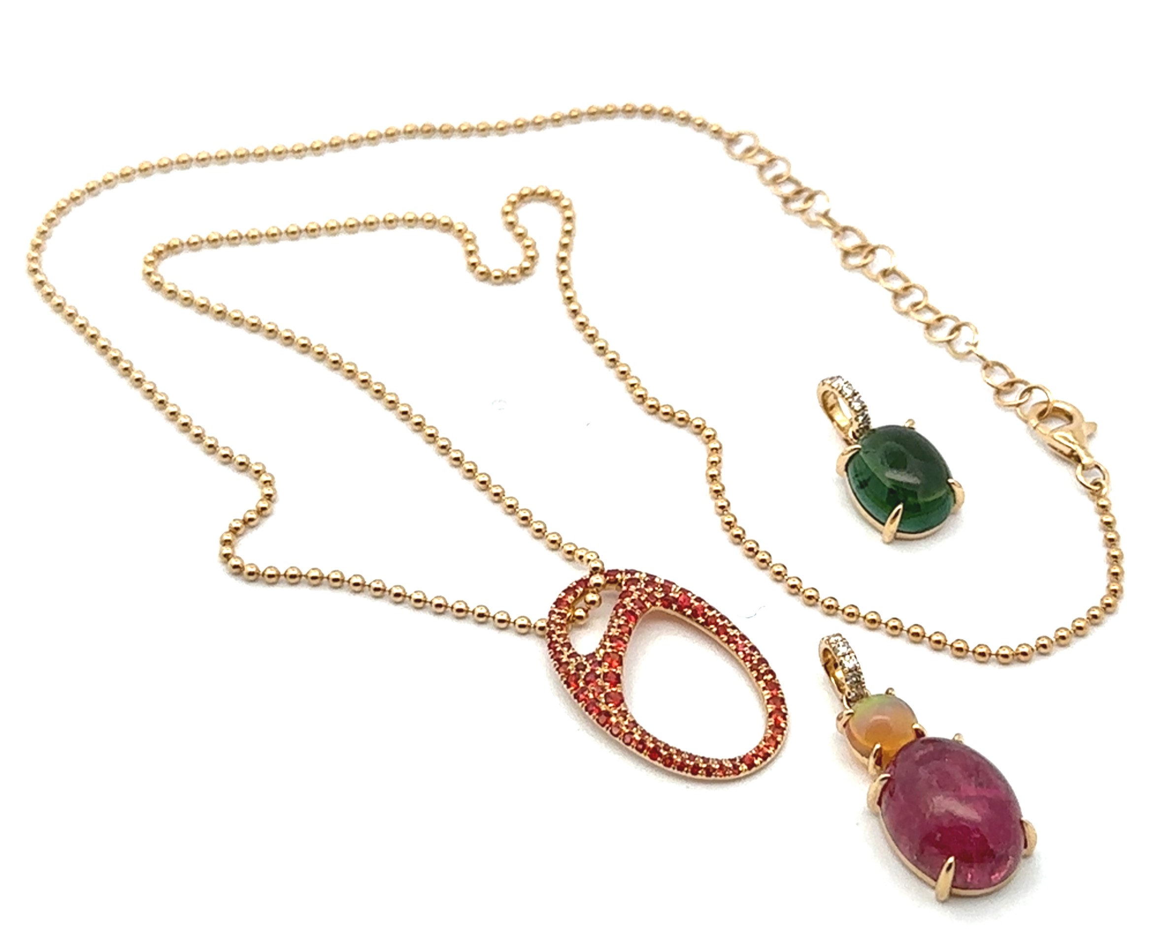 Pink & Green Cabochon Tourmaline Pendant Enhancers With Chain
