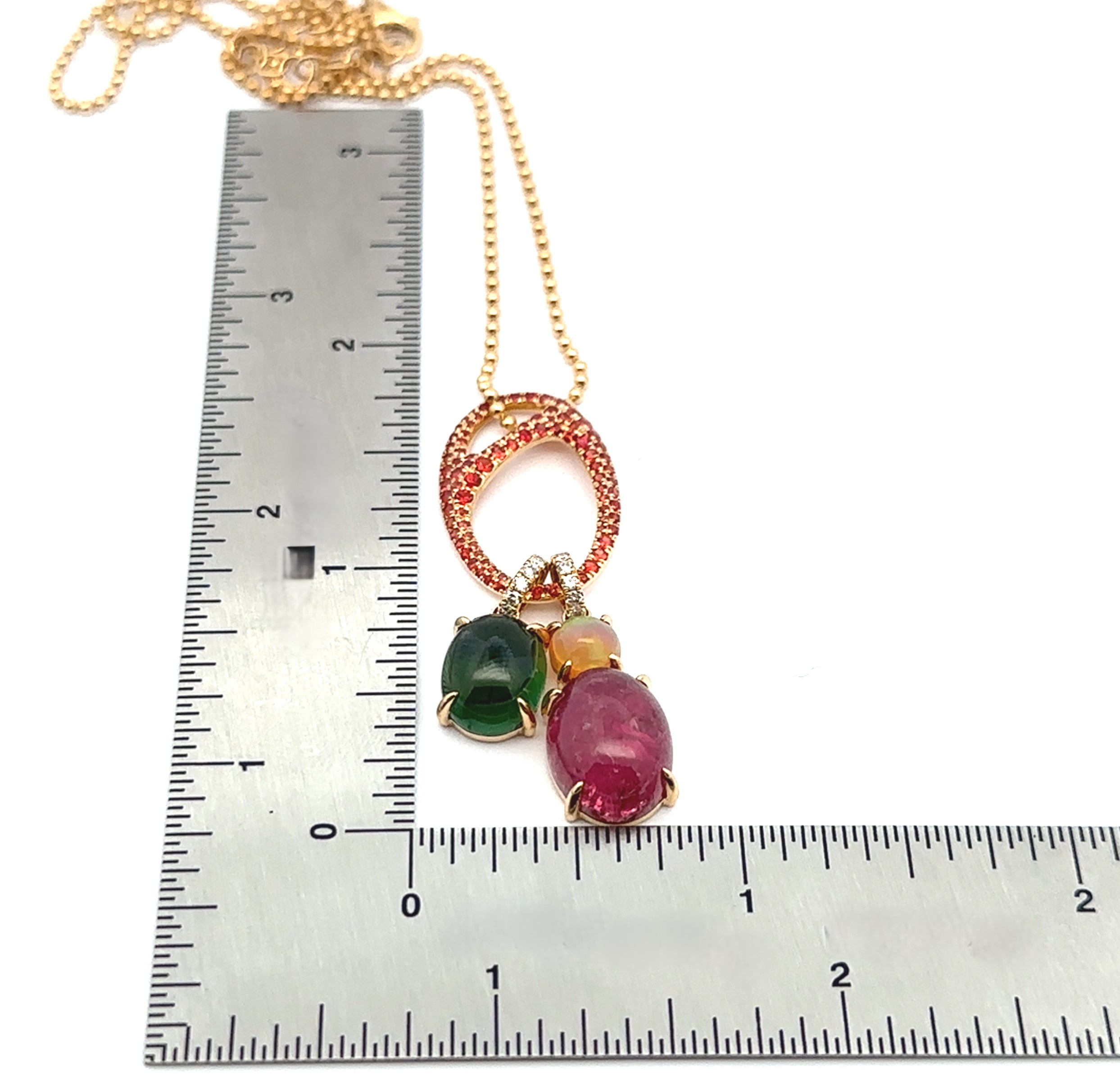Pink & Green Cabochon Tourmaline Pendant Enhancers With Chain