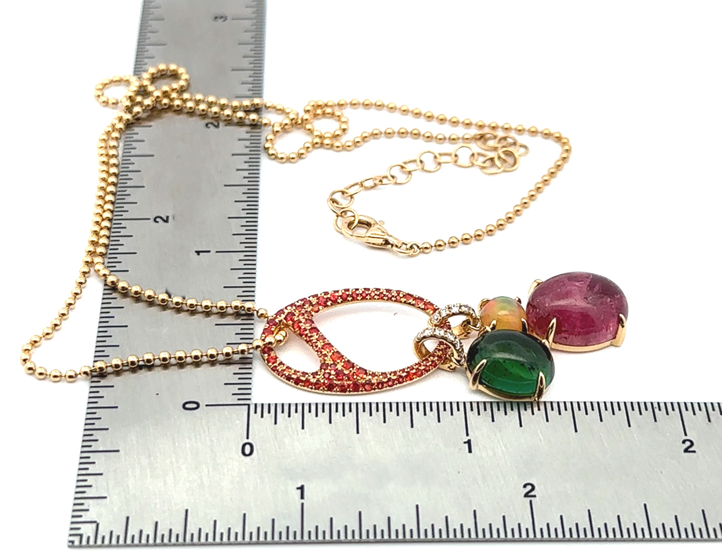 Pink & Green Cabochon Tourmaline Pendant Enhancers With Chain