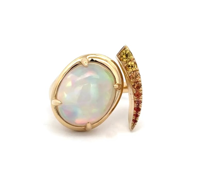 Open Style Yellow Gold Opal Ring