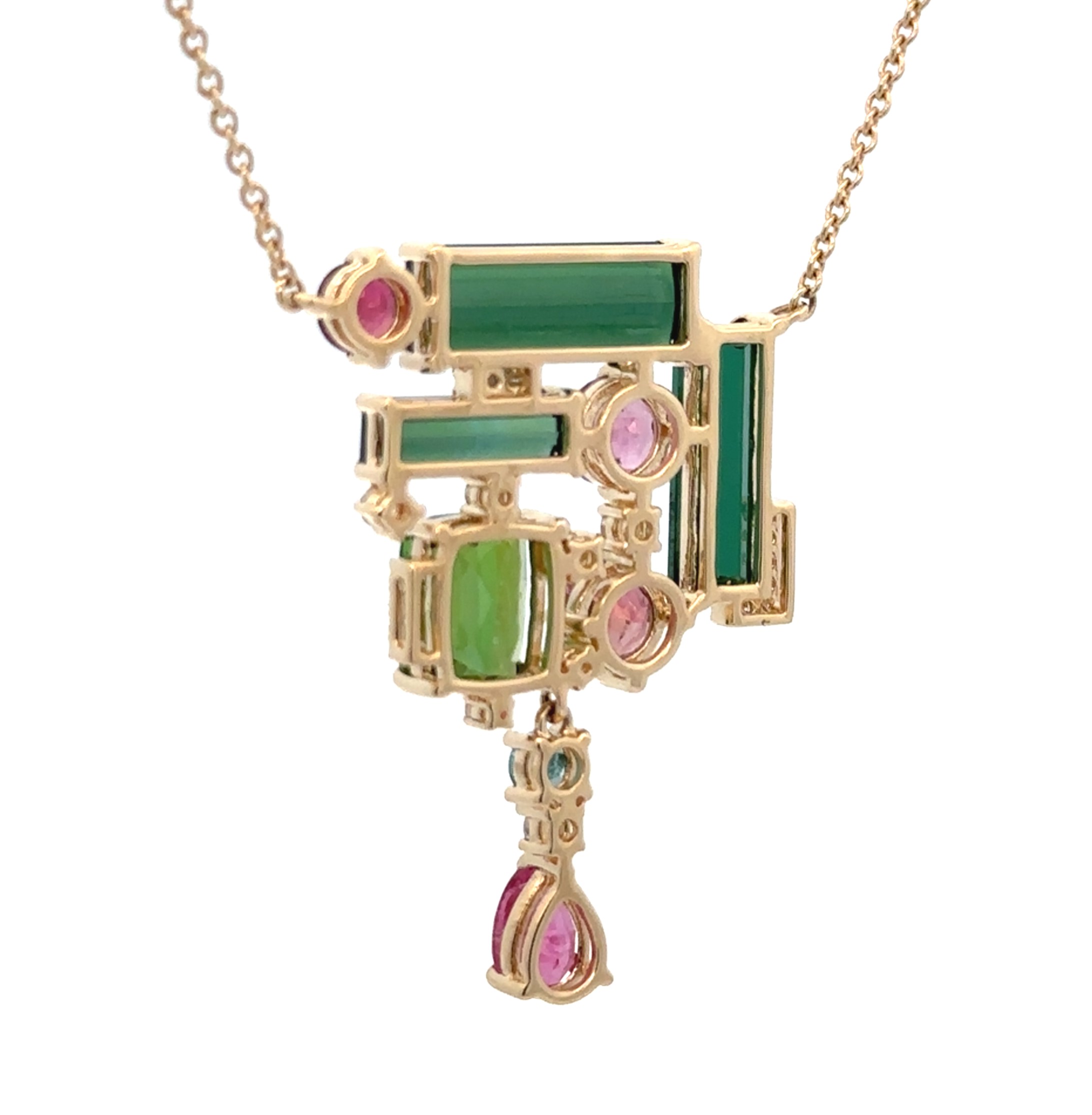 Over 9 Carats Multi-Color Tourmaline Yellow Gold Necklace