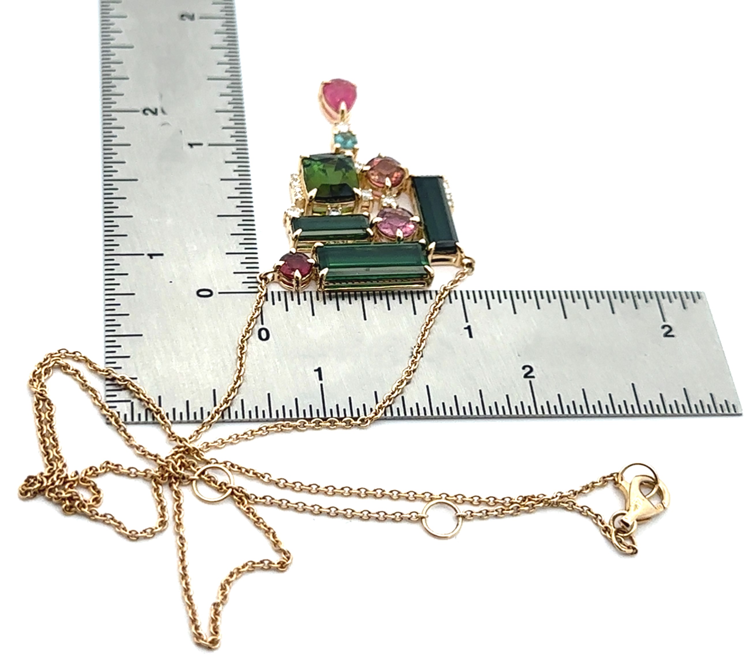 Over 9 Carats Multi-Color Tourmaline Yellow Gold Necklace