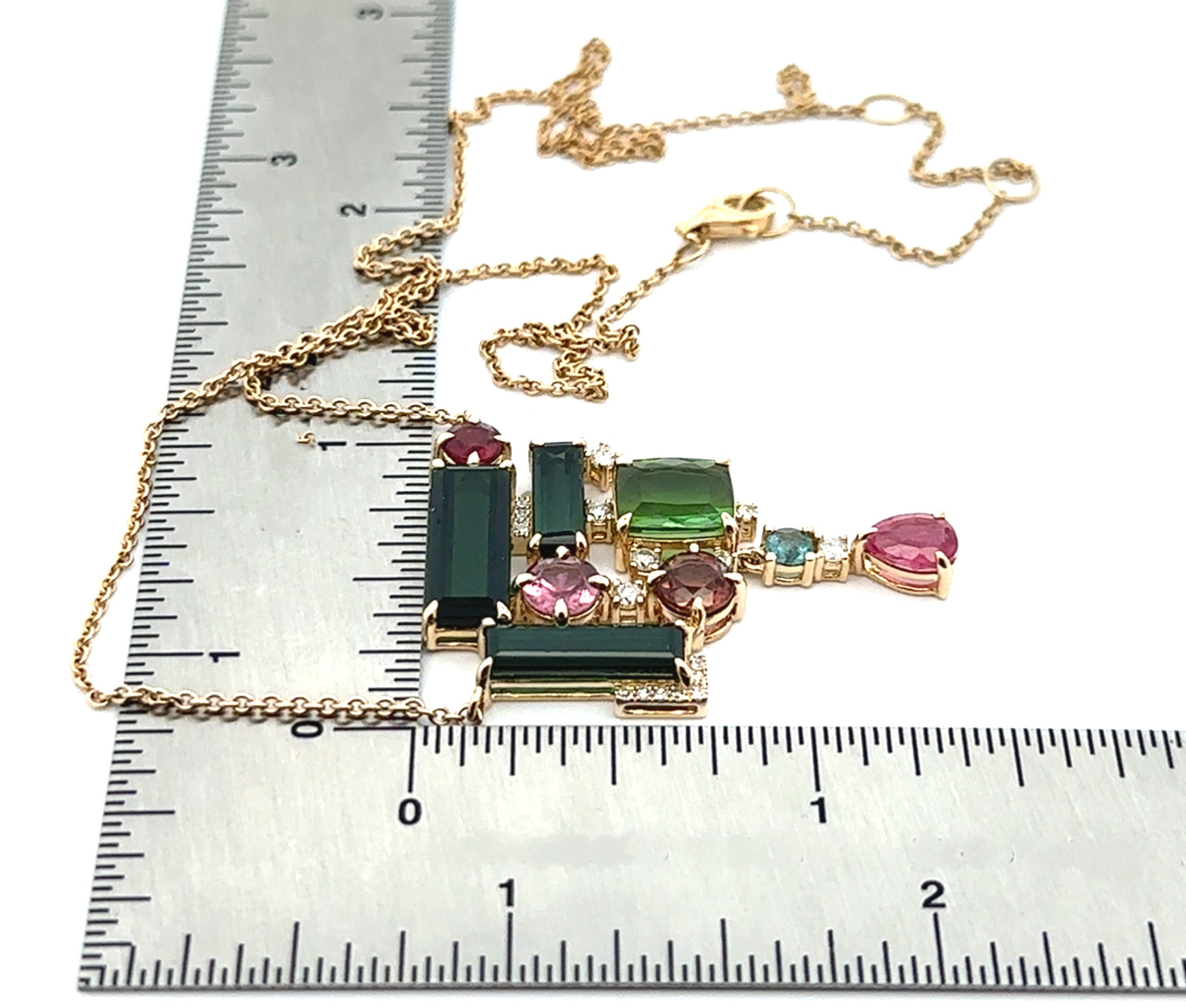 Over 9 Carats Multi-Color Tourmaline Yellow Gold Necklace