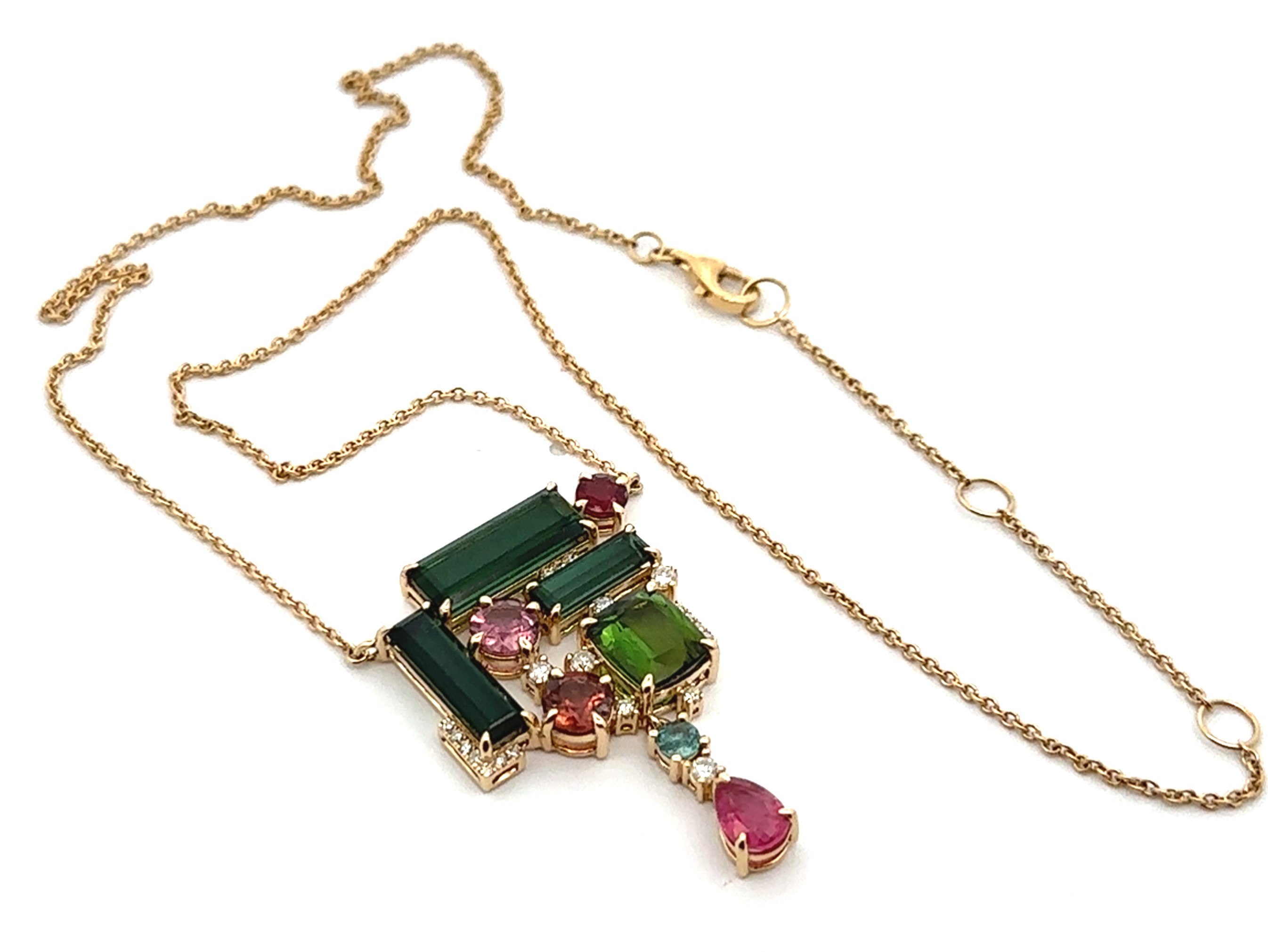Over 9 Carats Multi-Color Tourmaline Yellow Gold Necklace