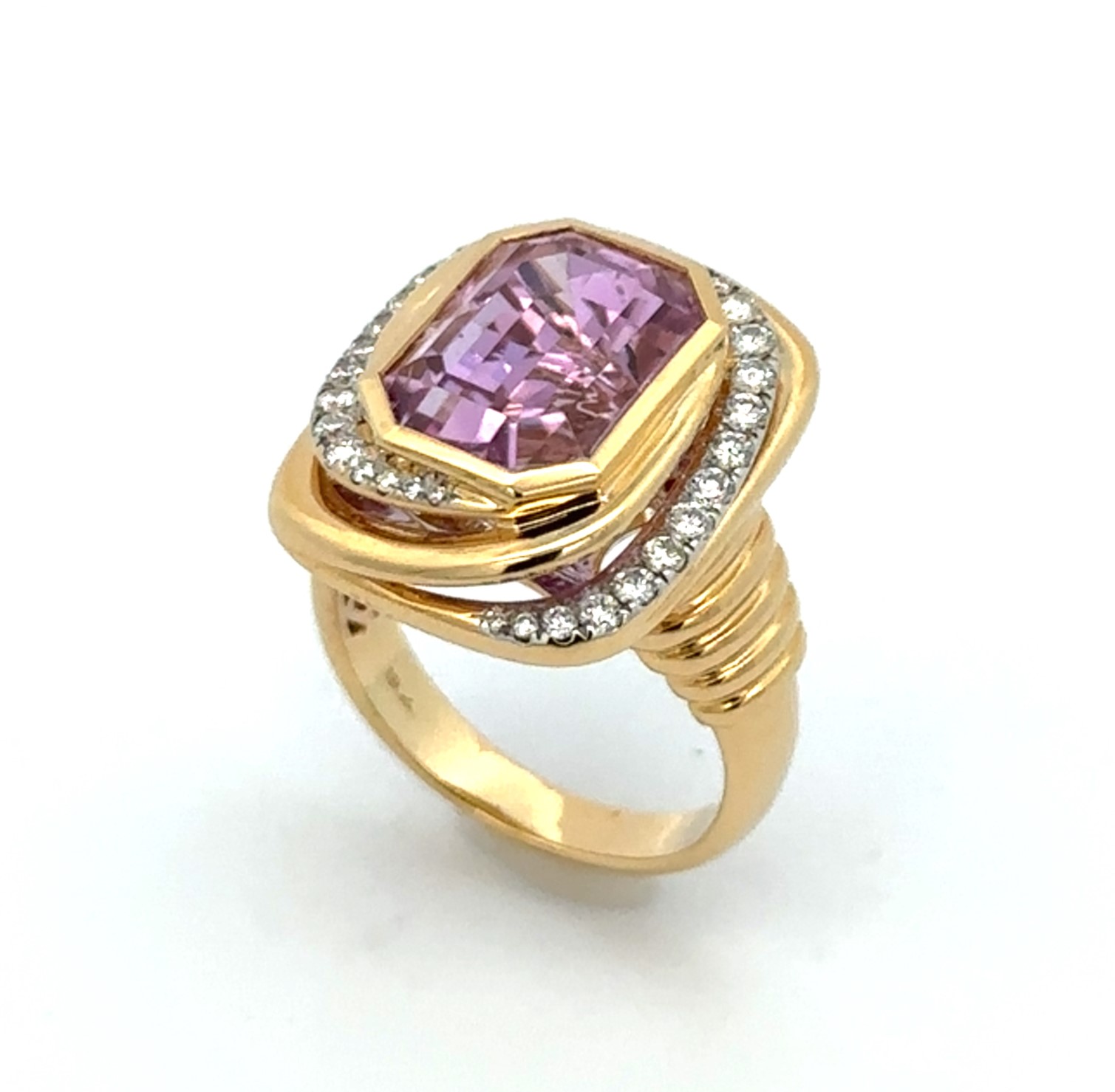 Over 8 Carats Kunzite Ring In 18K Yellow Gold
