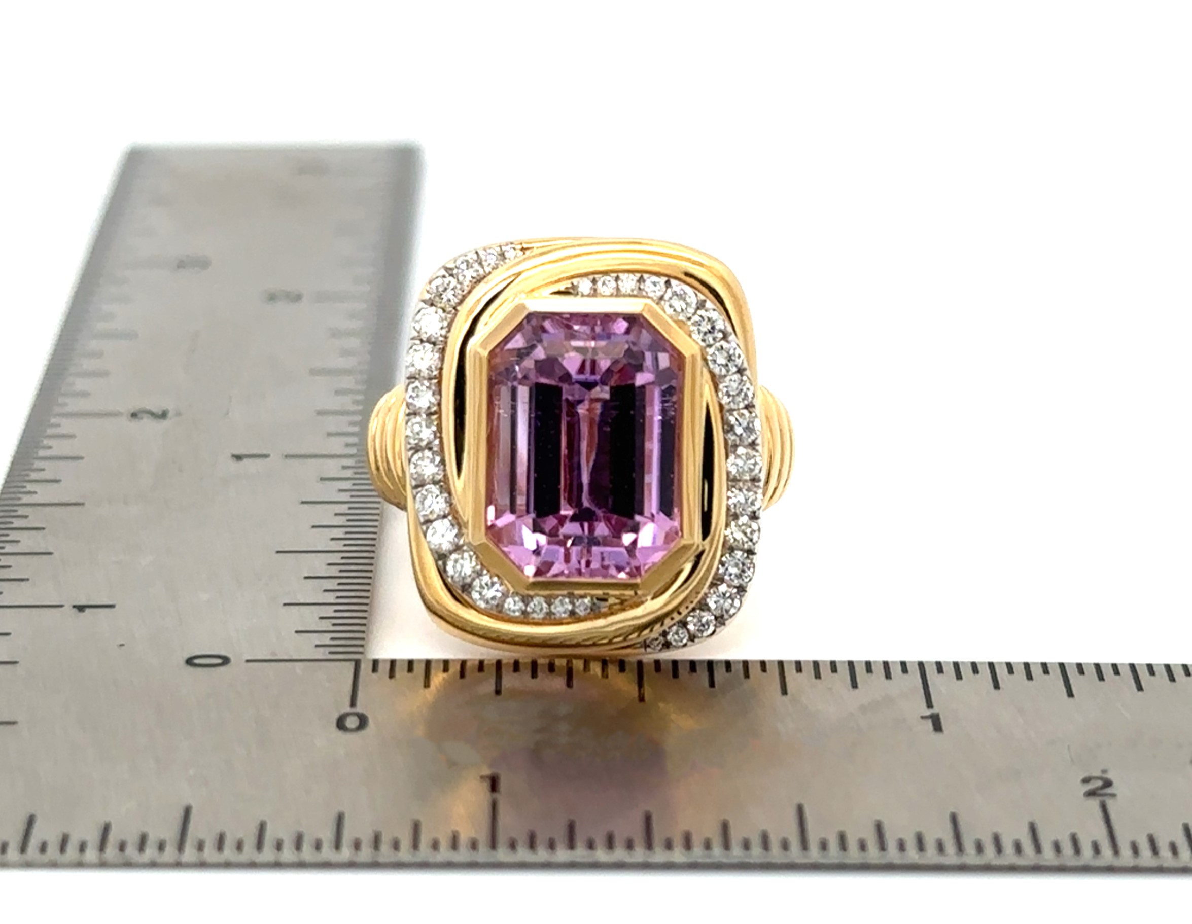 Over 8 Carats Kunzite Ring In 18K Yellow Gold