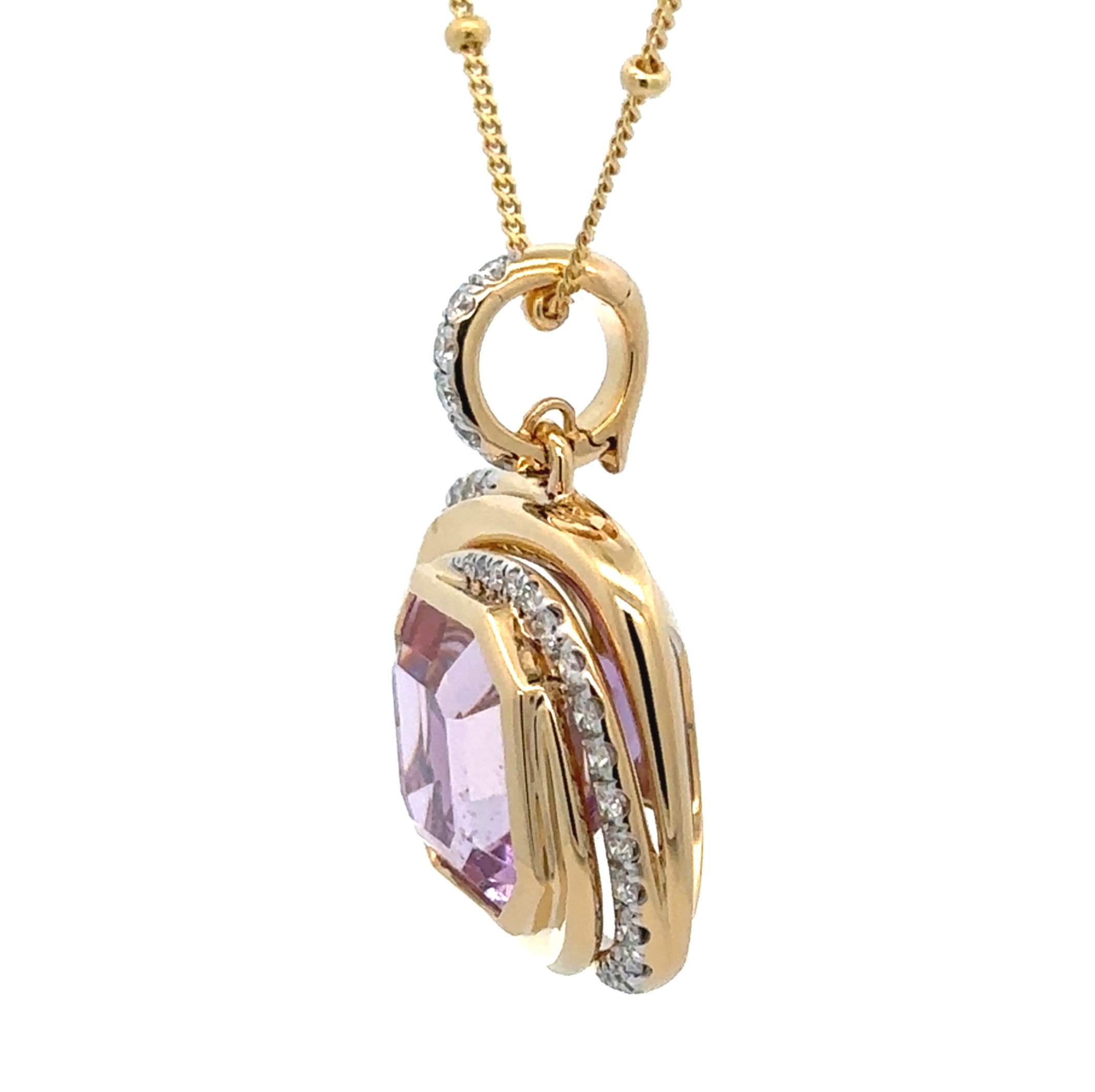 8 Carats Kunzite Yellow Gold Pendant With Chain