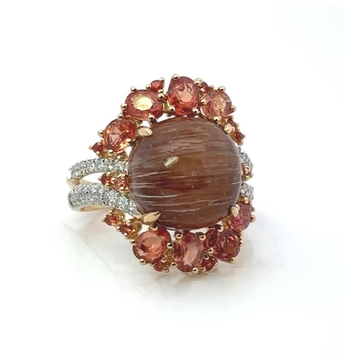 Almost 8 Carats Sunstone Cats Eye Yellow Gold Ring
