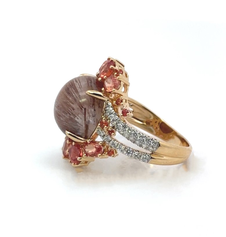 Almost 8 Carats Sunstone Cats Eye Yellow Gold Ring